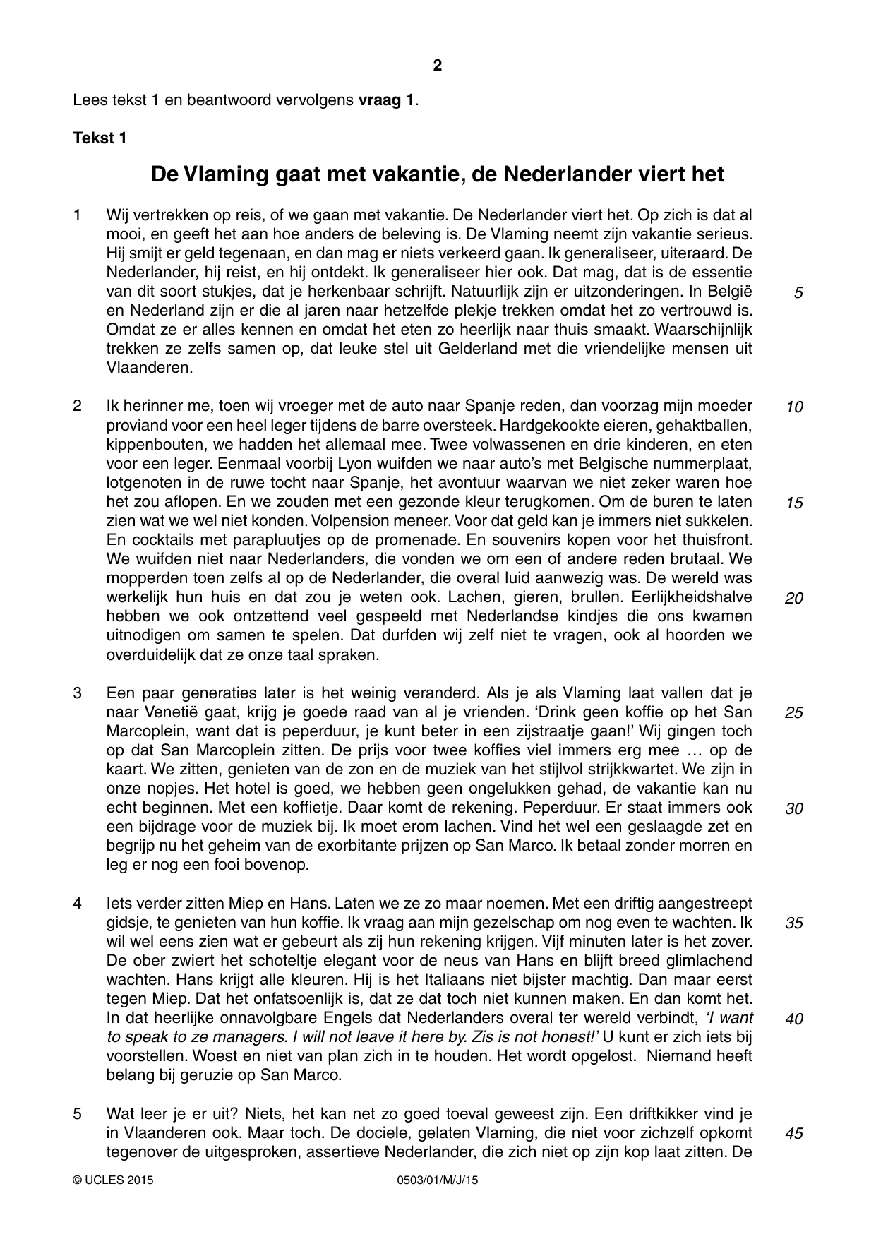 Cambridge IGCSE Dutch - First Language 0503 2015 May/June Paper 1 · Variant 1 question paper, page 2 of 8
