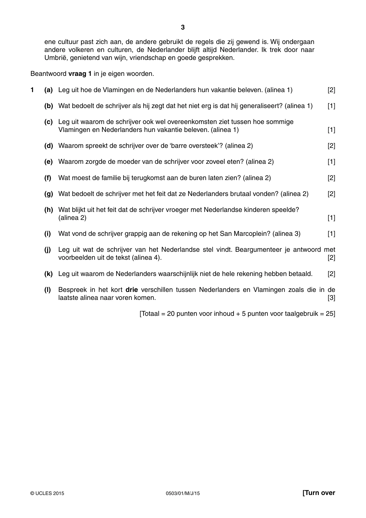 Cambridge IGCSE Dutch - First Language 0503 2015 May/June Paper 1 · Variant 1 question paper, page 3 of 8