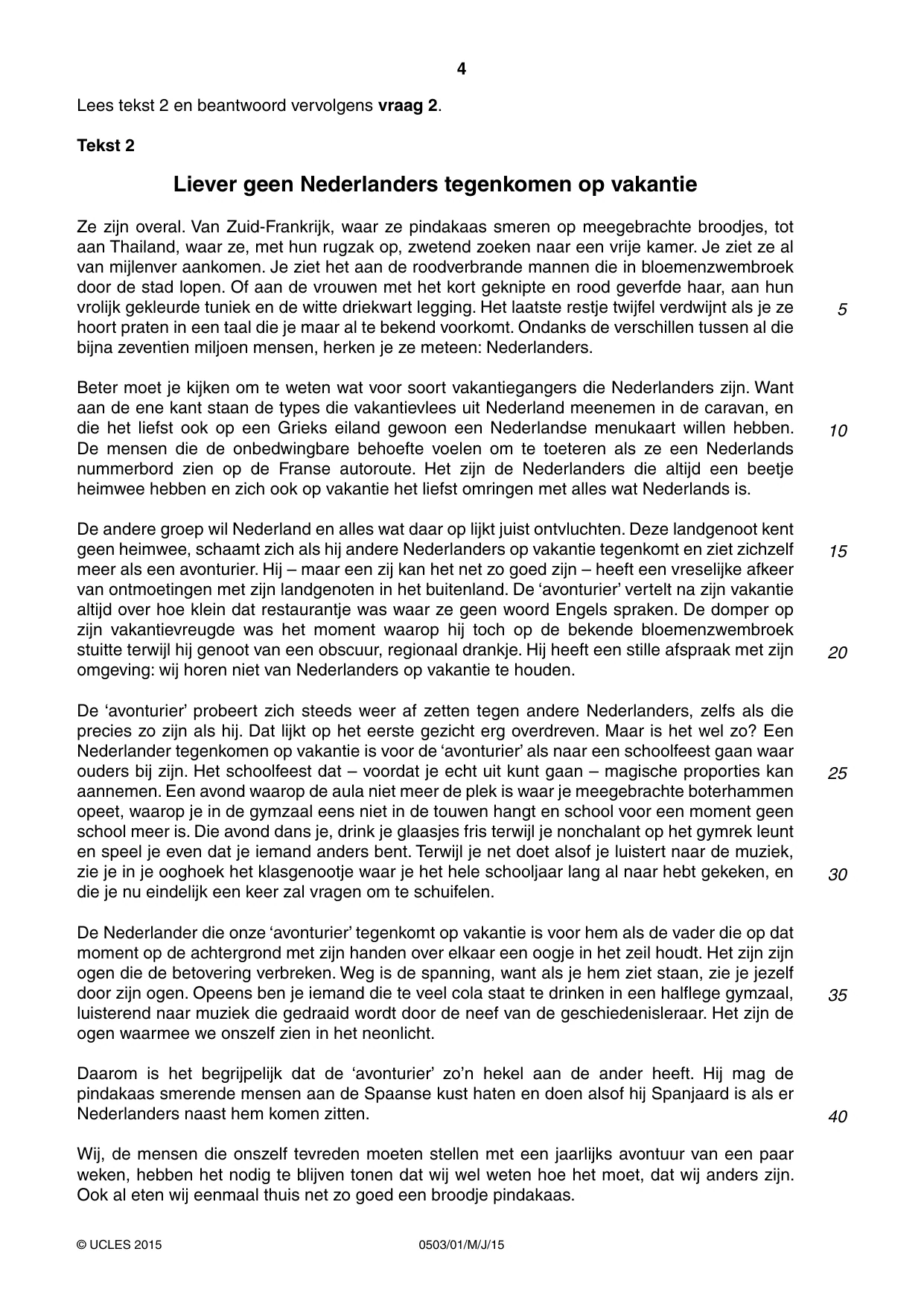 Cambridge IGCSE Dutch - First Language 0503 2015 May/June Paper 1 · Variant 1 question paper, page 4 of 8