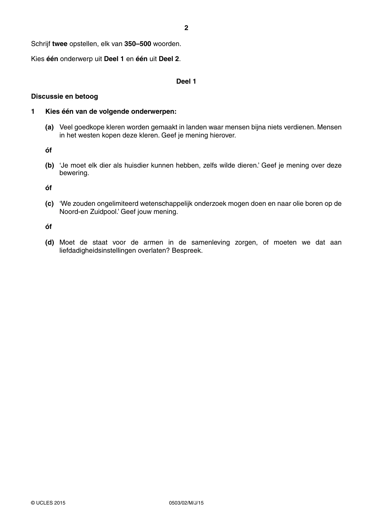 Cambridge IGCSE Dutch - First Language 0503 2015 May/June Paper 2 · Variant 1 question paper, page 2 of 4