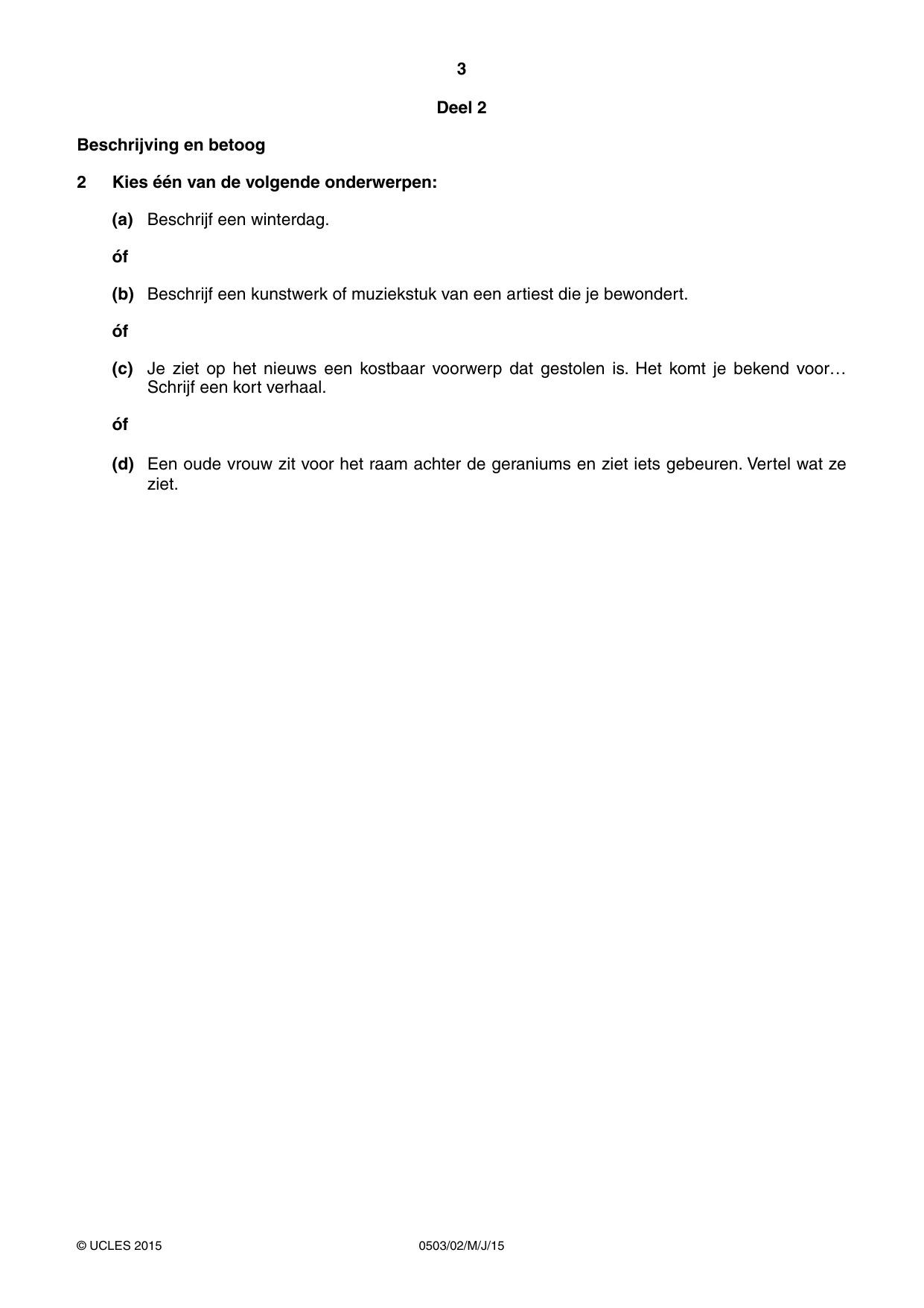 Cambridge IGCSE Dutch - First Language 0503 2015 May/June Paper 2 · Variant 1 question paper, page 3 of 4