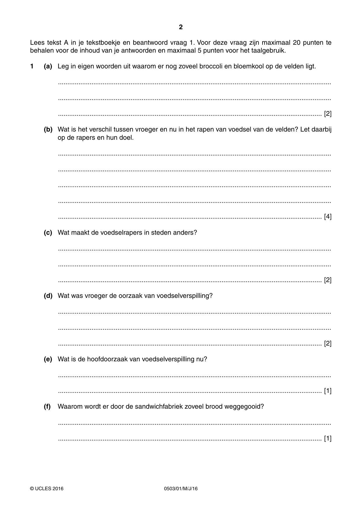 Cambridge IGCSE Dutch - First Language 0503 2016 May/June Paper 1 · Variant 0 question paper, page 2 of 8