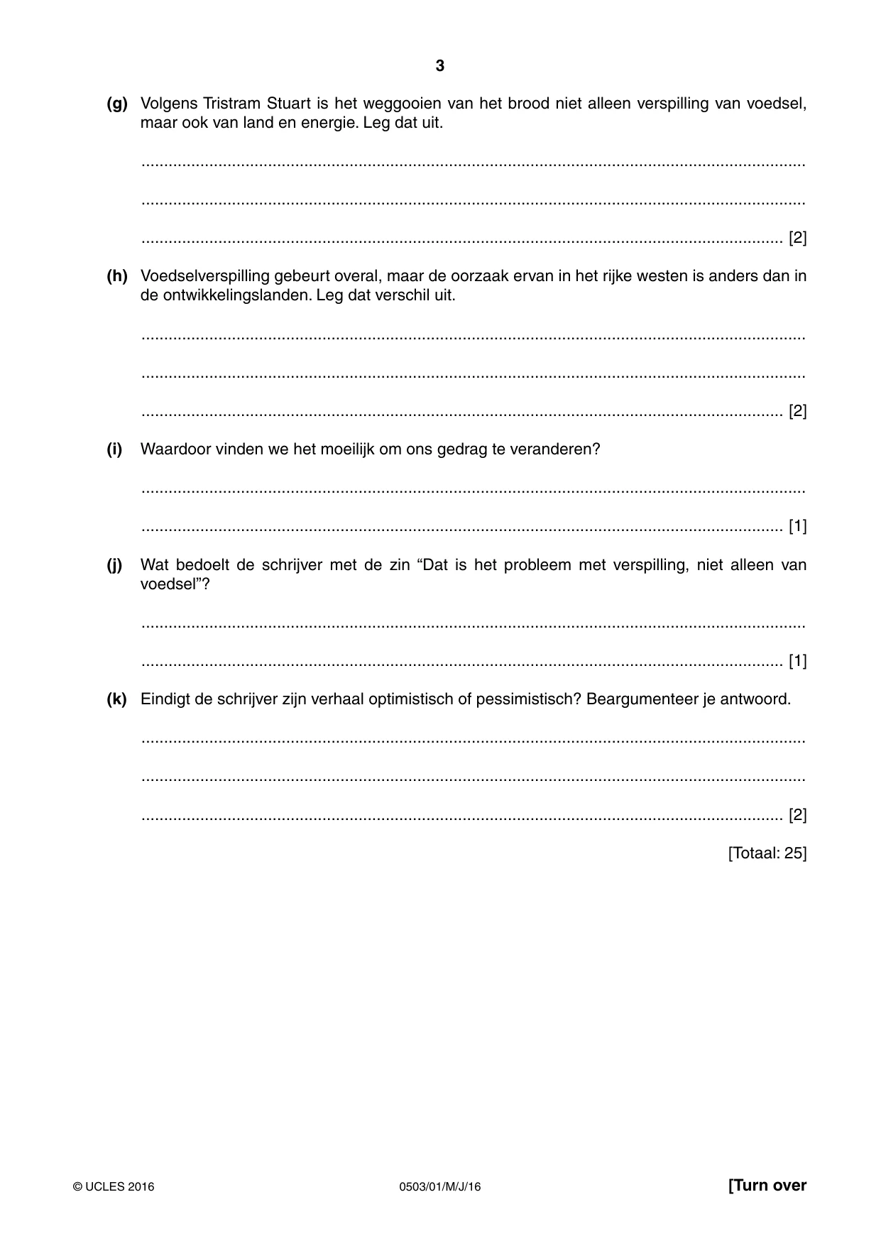 Cambridge IGCSE Dutch - First Language 0503 2016 May/June Paper 1 · Variant 0 question paper, page 3 of 8