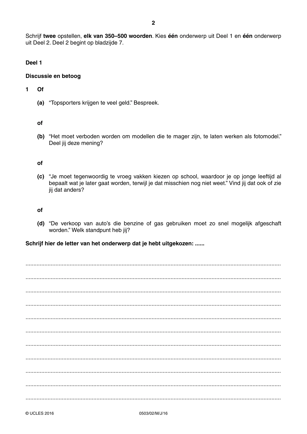 Cambridge IGCSE Dutch - First Language 0503 2016 May/June Paper 2 · Variant 0 question paper, page 2 of 12