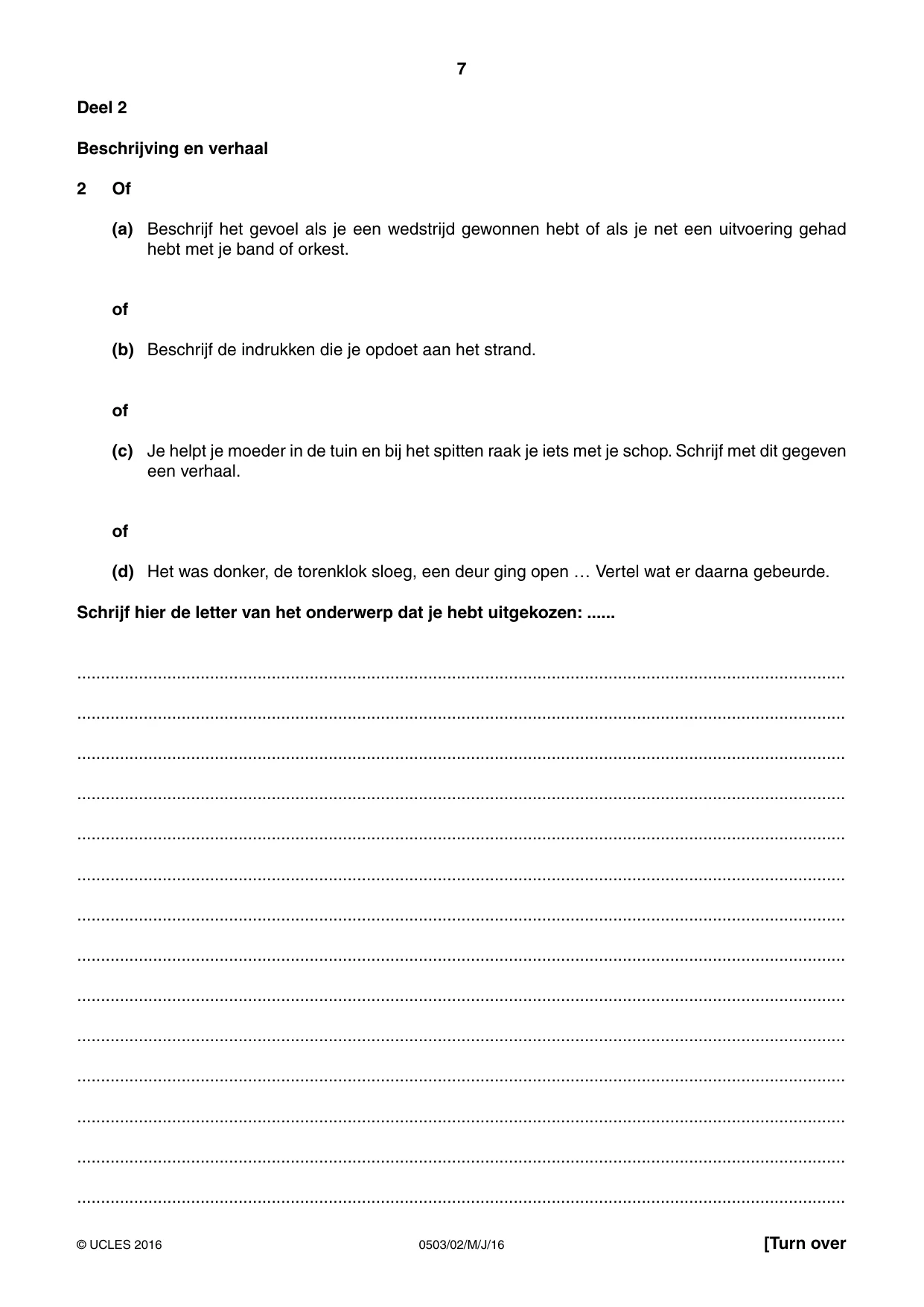 Cambridge IGCSE Dutch - First Language 0503 2016 May/June Paper 2 · Variant 0 question paper, page 7 of 12