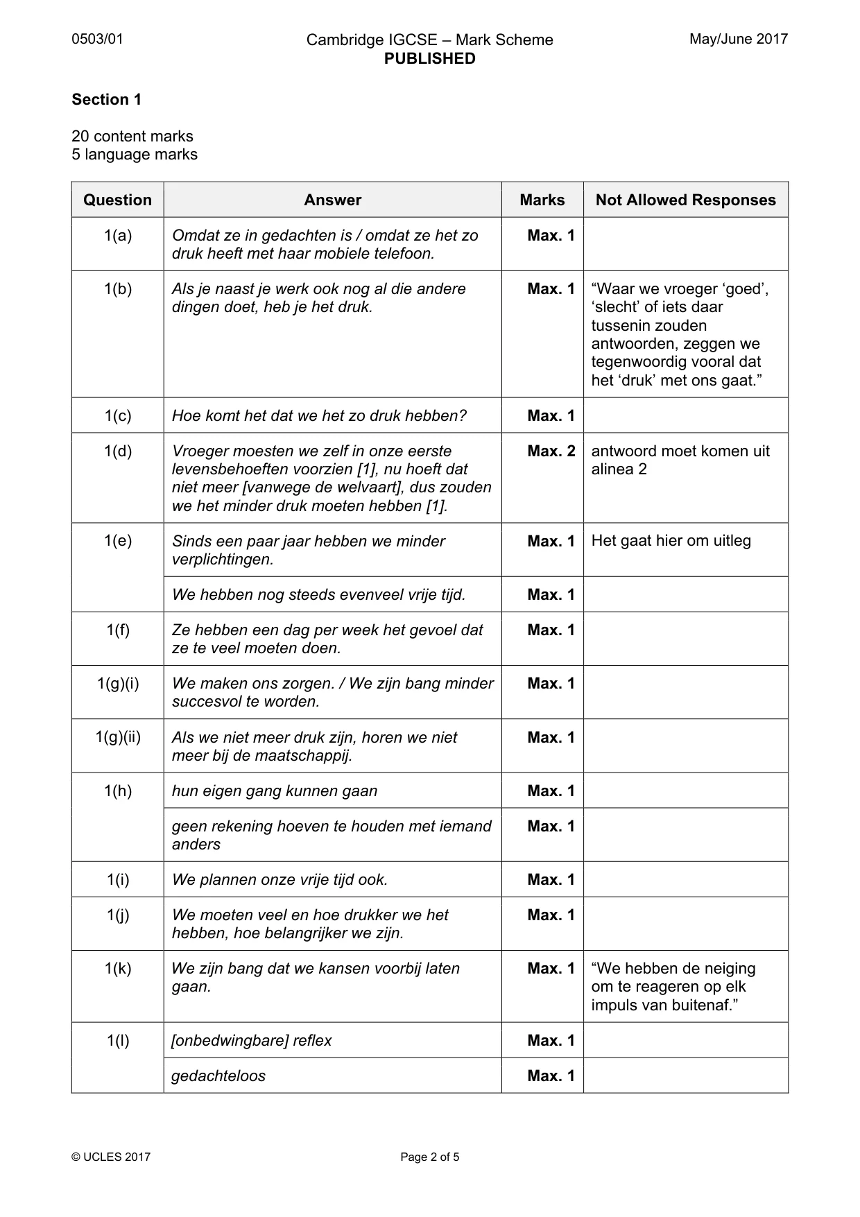 Mark scheme, page 2 of 5