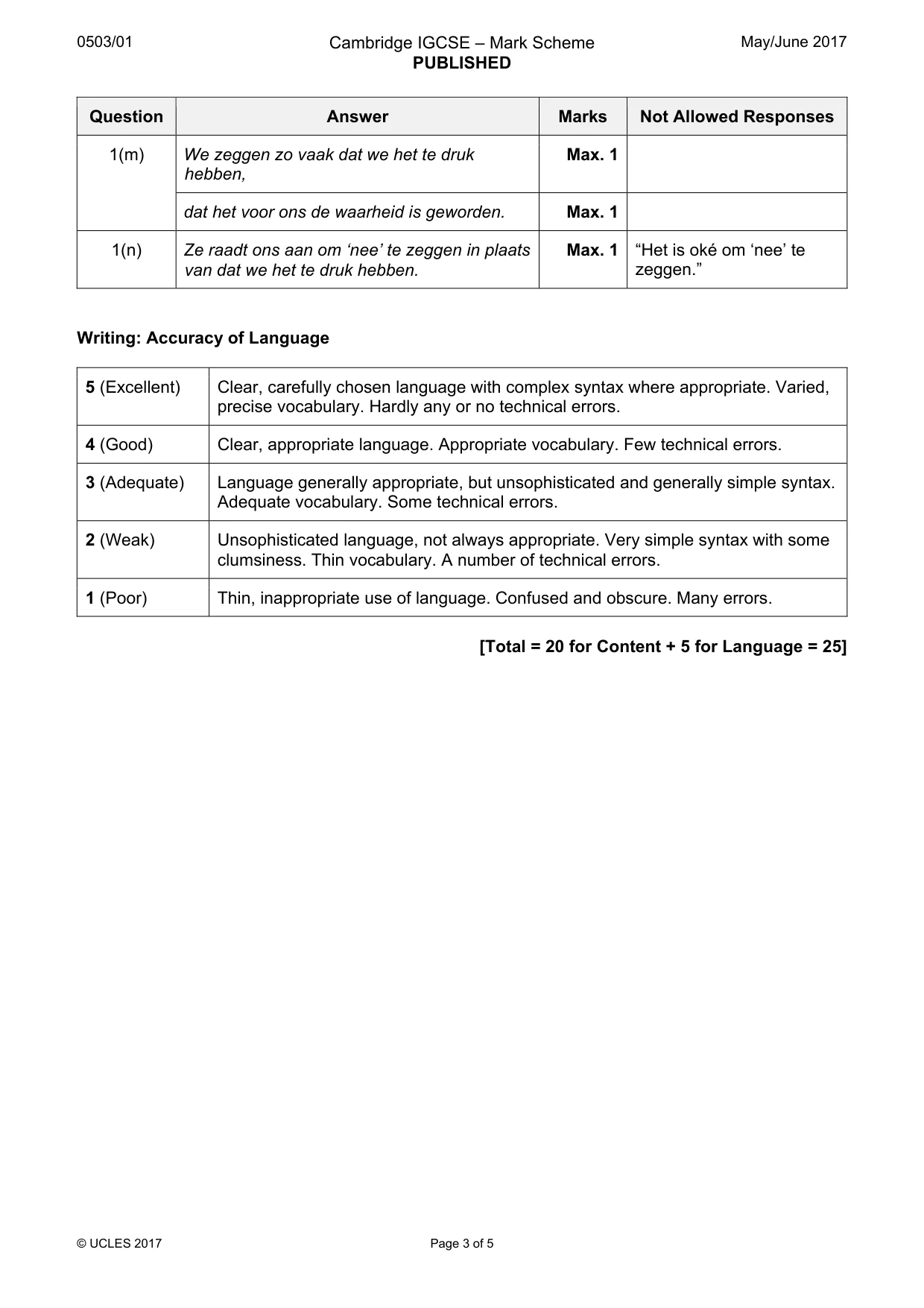 Mark scheme, page 3 of 5