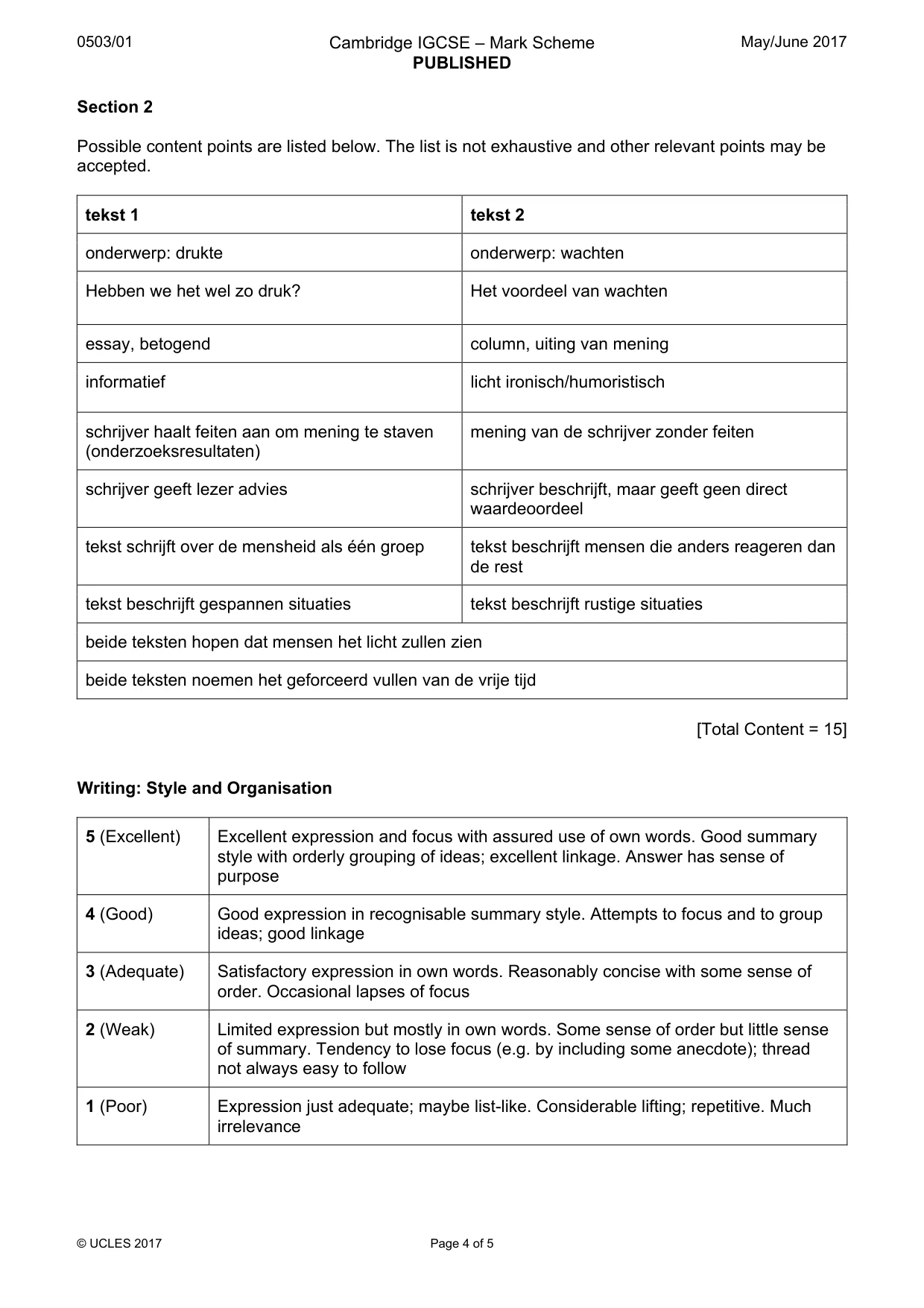 Mark scheme, page 4 of 5