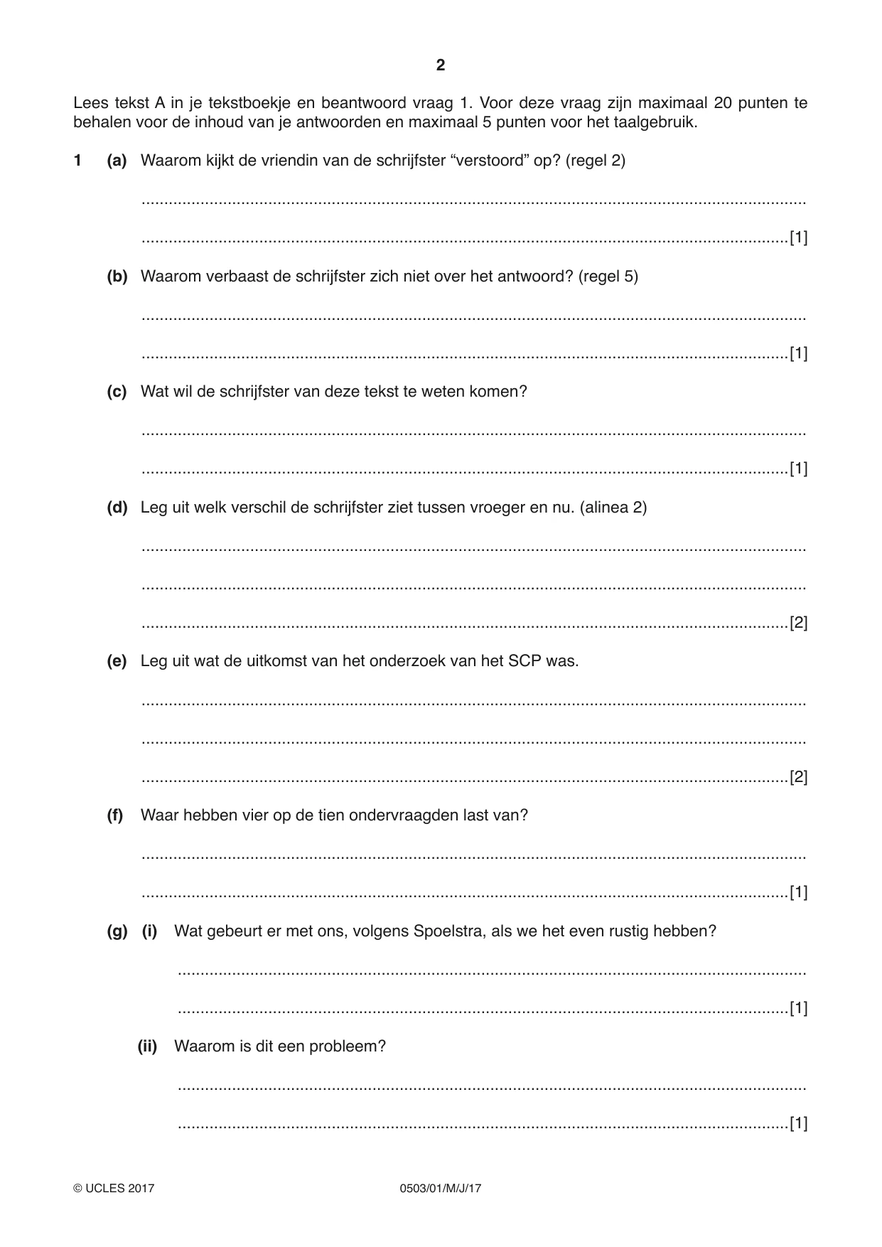Cambridge IGCSE Dutch - First Language 0503 2017 May/June Paper 1 · Variant 1 question paper, page 2 of 8