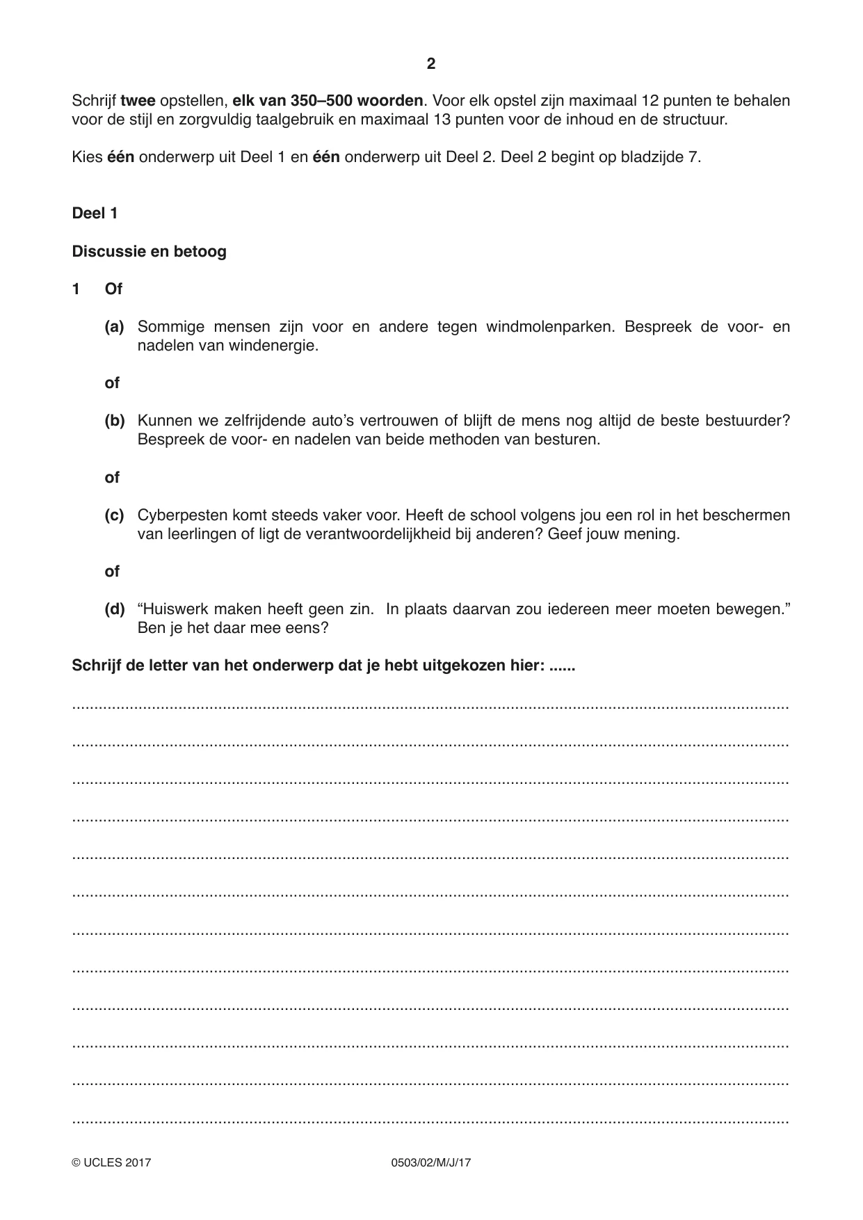 Cambridge IGCSE Dutch - First Language 0503 2017 May/June Paper 2 · Variant 1 question paper, page 2 of 12