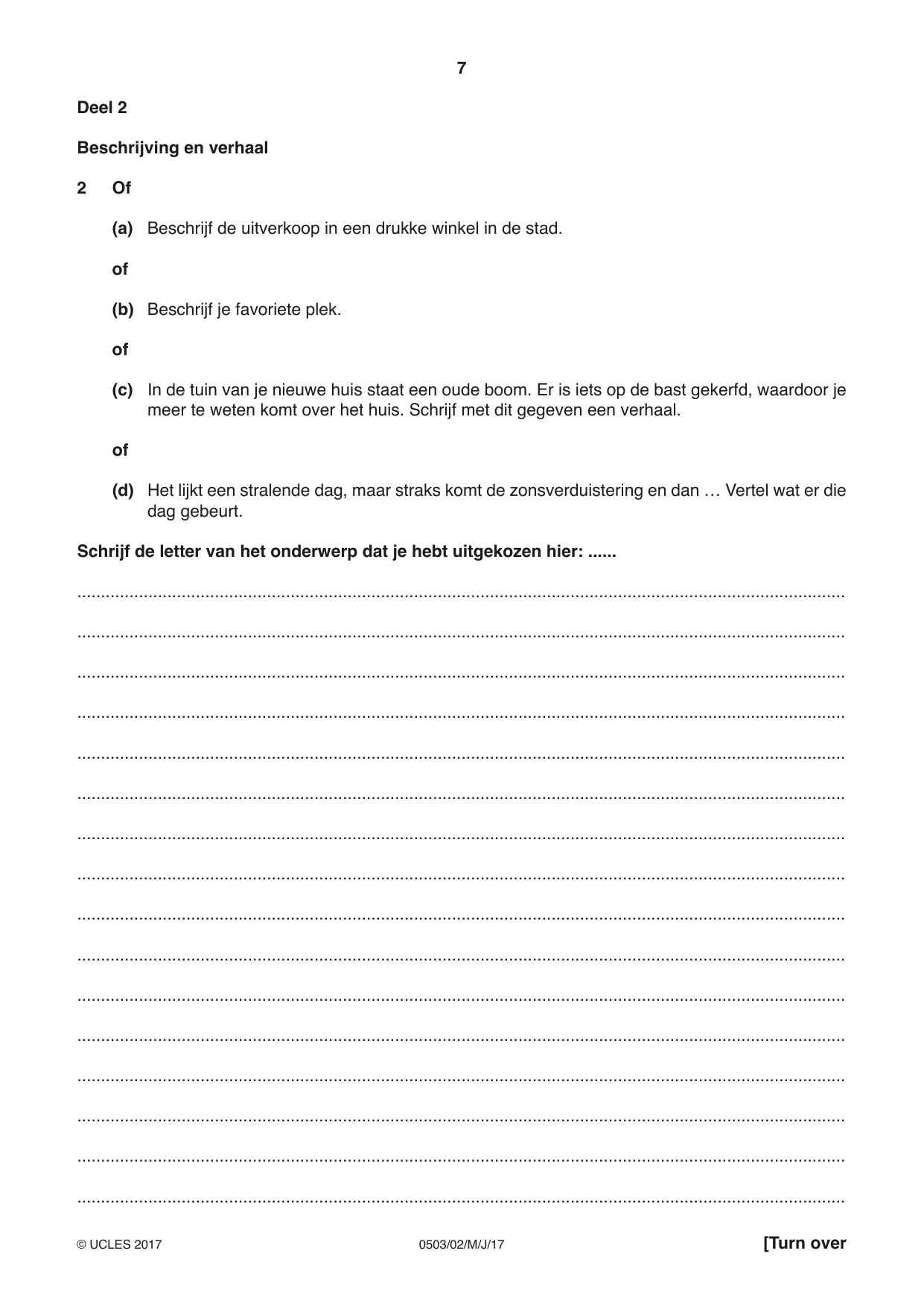 Cambridge IGCSE Dutch - First Language 0503 2017 May/June Paper 2 · Variant 1 question paper, page 7 of 12
