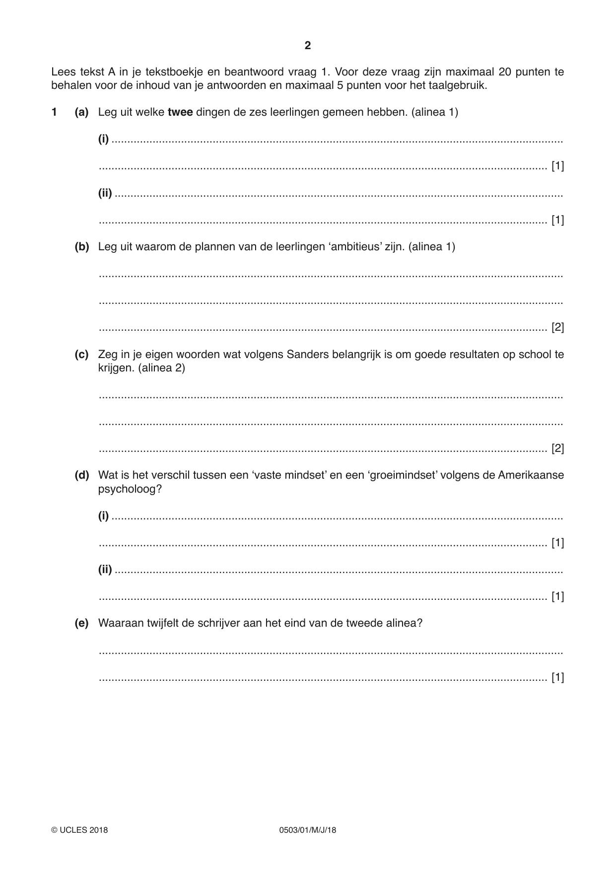 Cambridge IGCSE Dutch - First Language 0503 2018 May/June Paper 1 · Variant 0 question paper, page 2 of 8