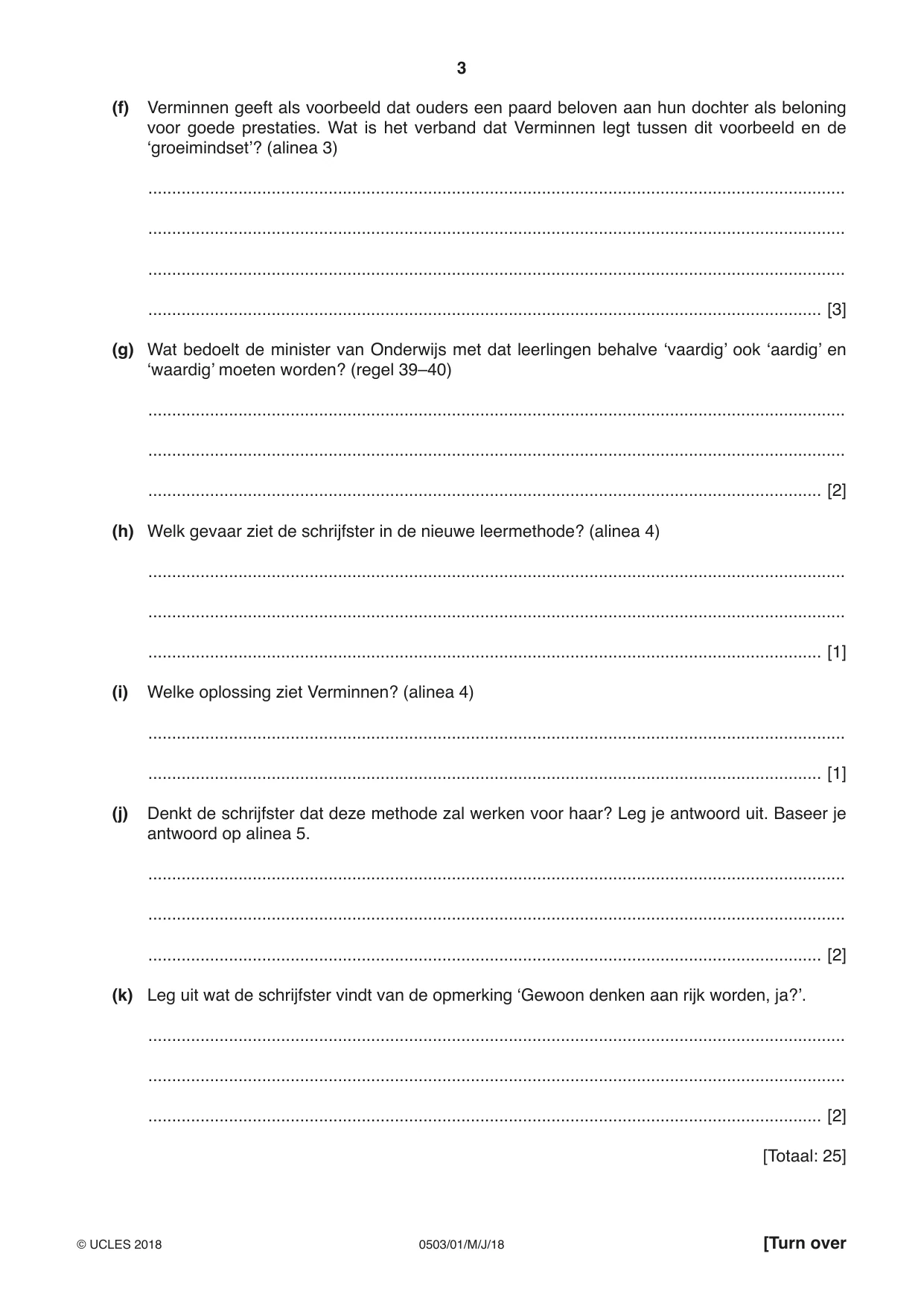 Cambridge IGCSE Dutch - First Language 0503 2018 May/June Paper 1 · Variant 0 question paper, page 3 of 8