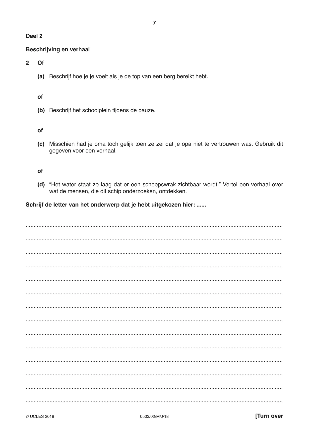 Cambridge IGCSE Dutch - First Language 0503 2018 May/June Paper 2 · Variant 0 question paper, page 7 of 12