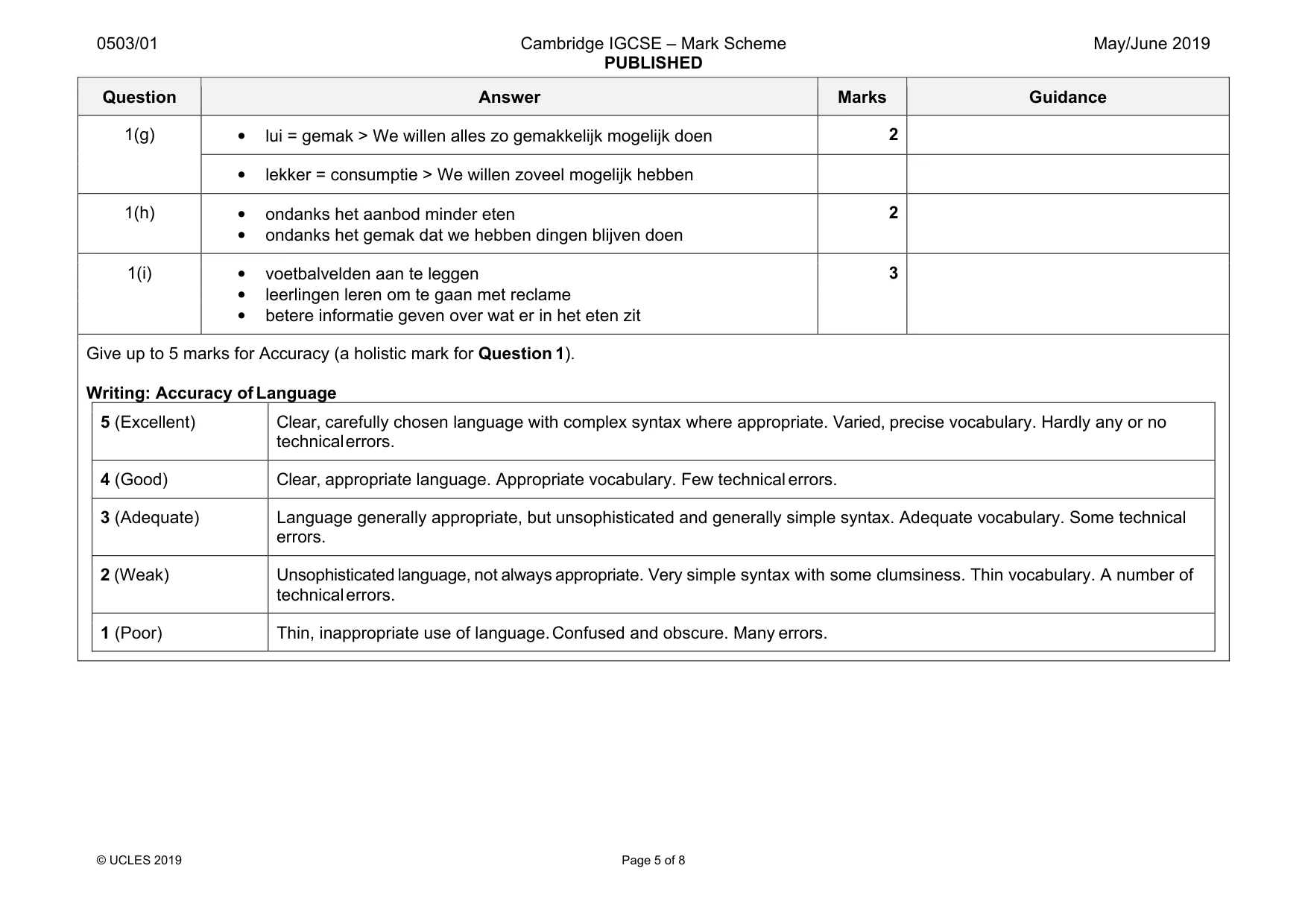 Mark scheme, page 5 of 8