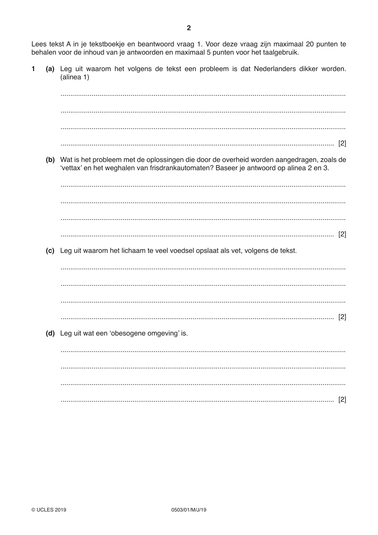 Cambridge IGCSE Dutch - First Language 0503 2019 May/June Paper 1 · Variant 1 question paper, page 2 of 8