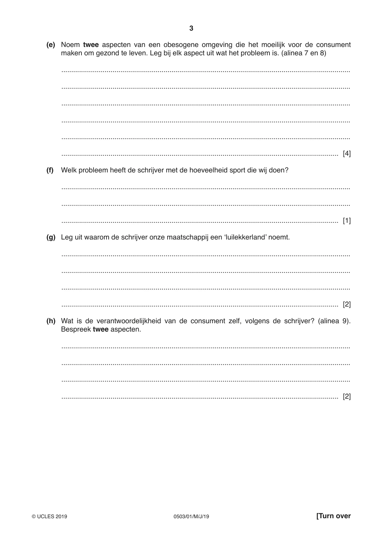 Cambridge IGCSE Dutch - First Language 0503 2019 May/June Paper 1 · Variant 1 question paper, page 3 of 8