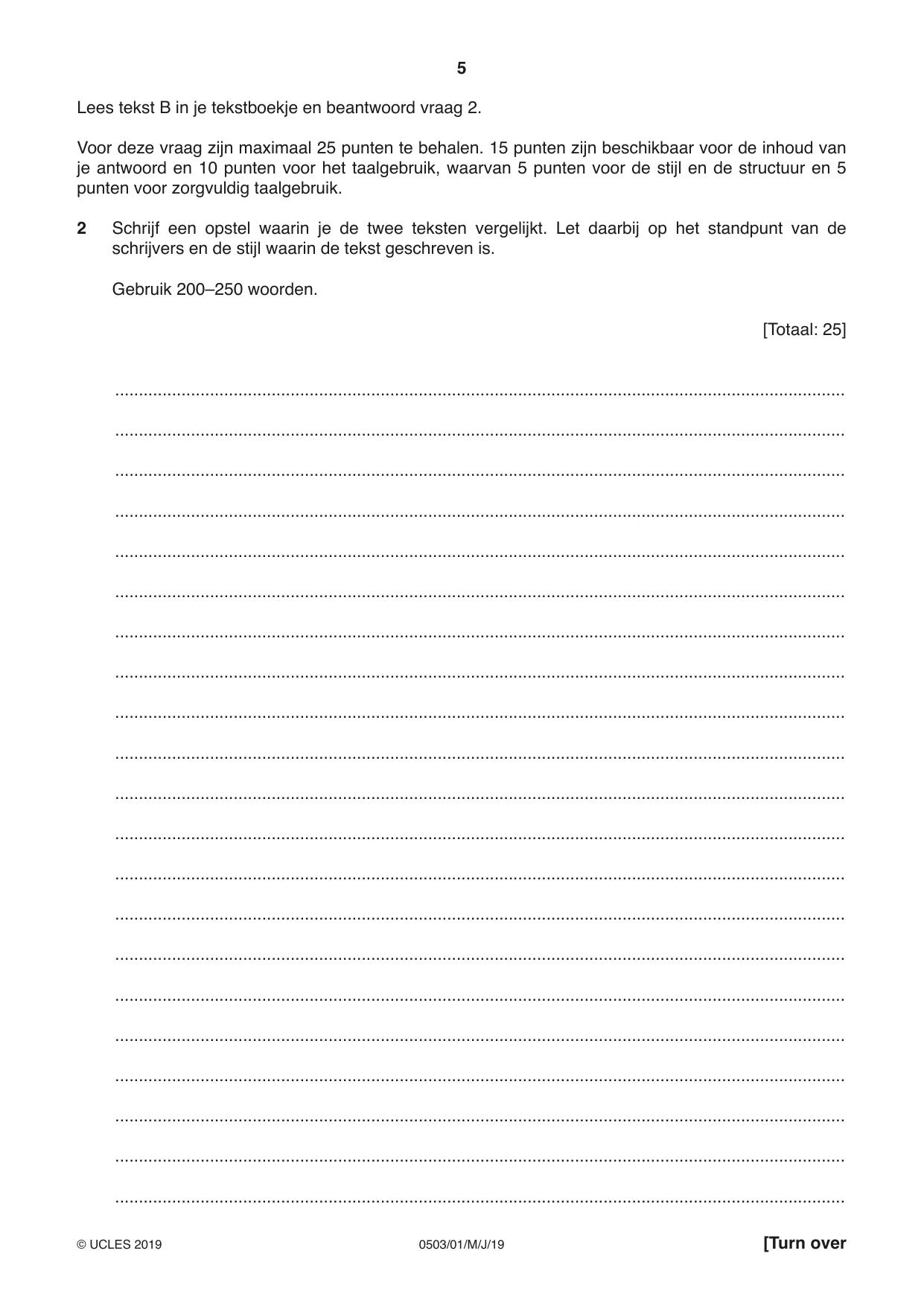Cambridge IGCSE Dutch - First Language 0503 2019 May/June Paper 1 · Variant 1 question paper, page 5 of 8