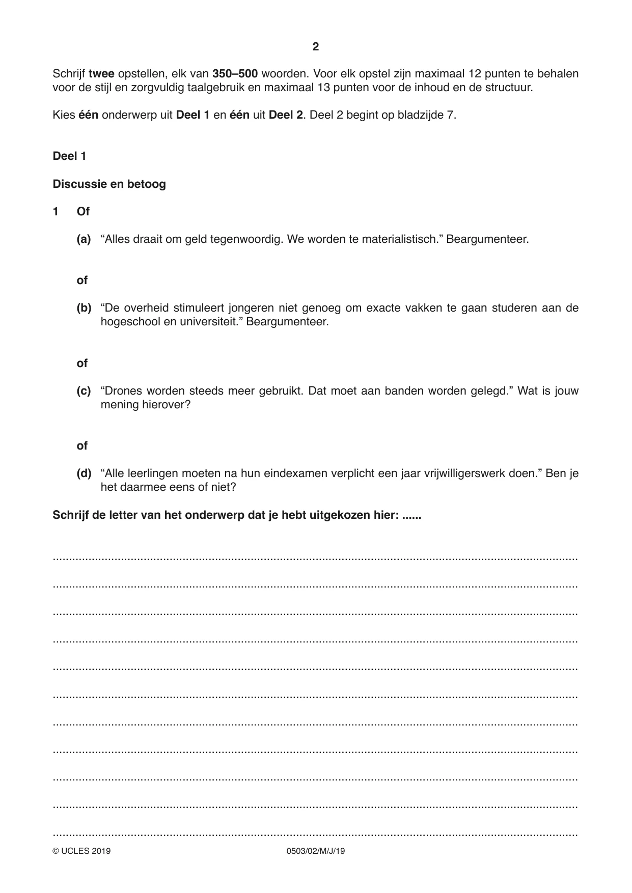 Cambridge IGCSE Dutch - First Language 0503 2019 May/June Paper 2 · Variant 1 question paper, page 2 of 12