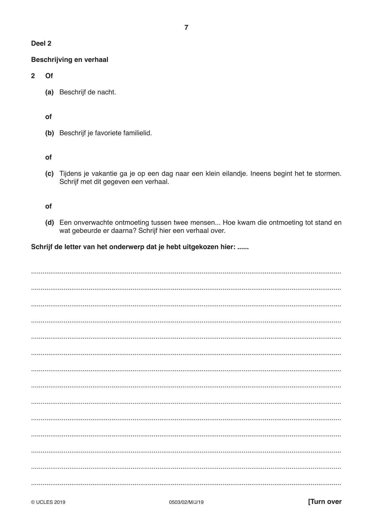 Cambridge IGCSE Dutch - First Language 0503 2019 May/June Paper 2 · Variant 1 question paper, page 7 of 12