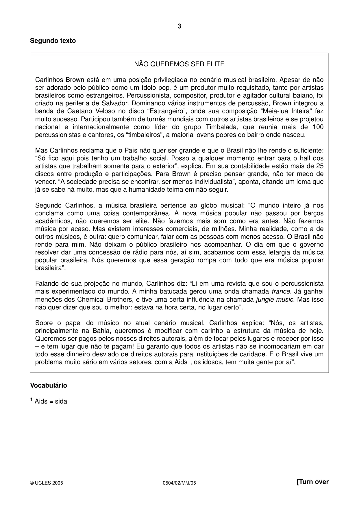 Cambridge IGCSE Portuguese - First Language 0504 2005 May/June Paper 2 · Variant 1 question paper, page 3 of 4