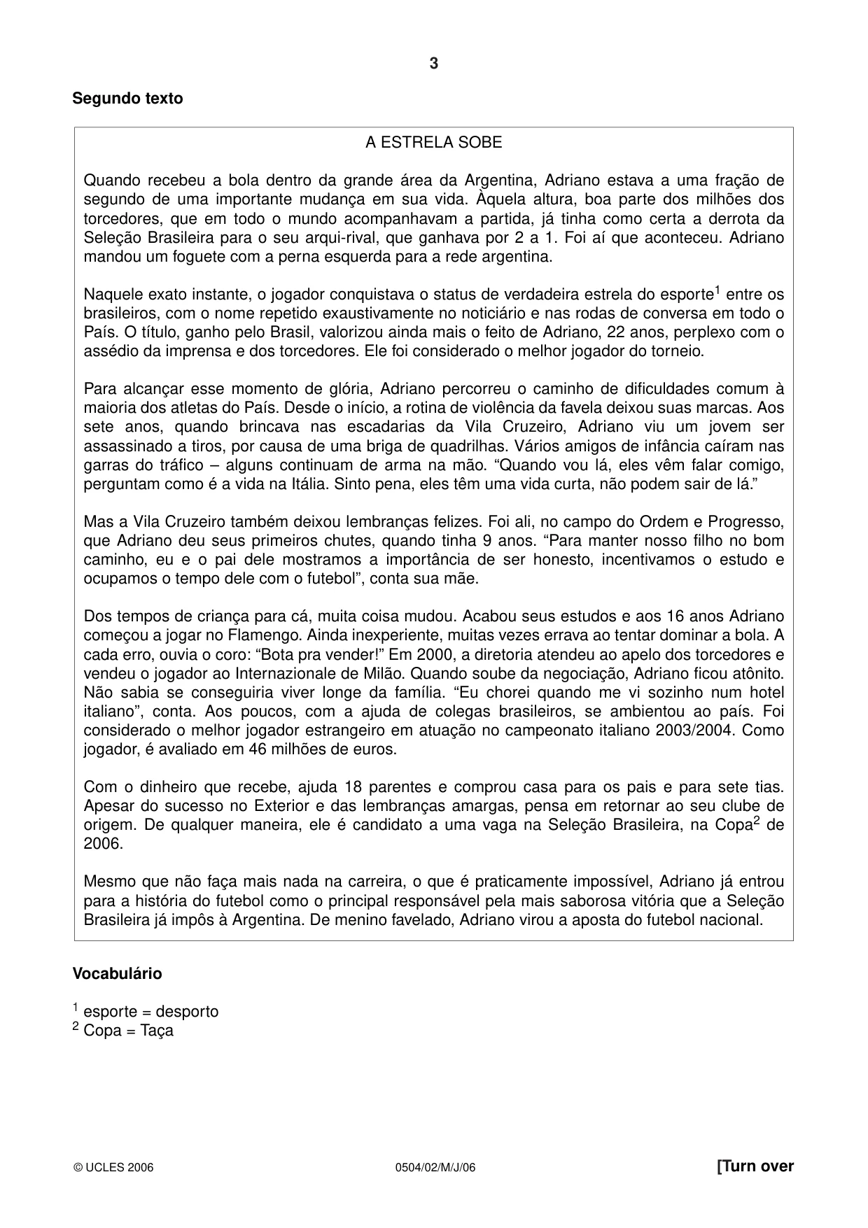 Cambridge IGCSE Portuguese - First Language 0504 2006 May/June Paper 2 · Variant 1 question paper, page 3 of 4
