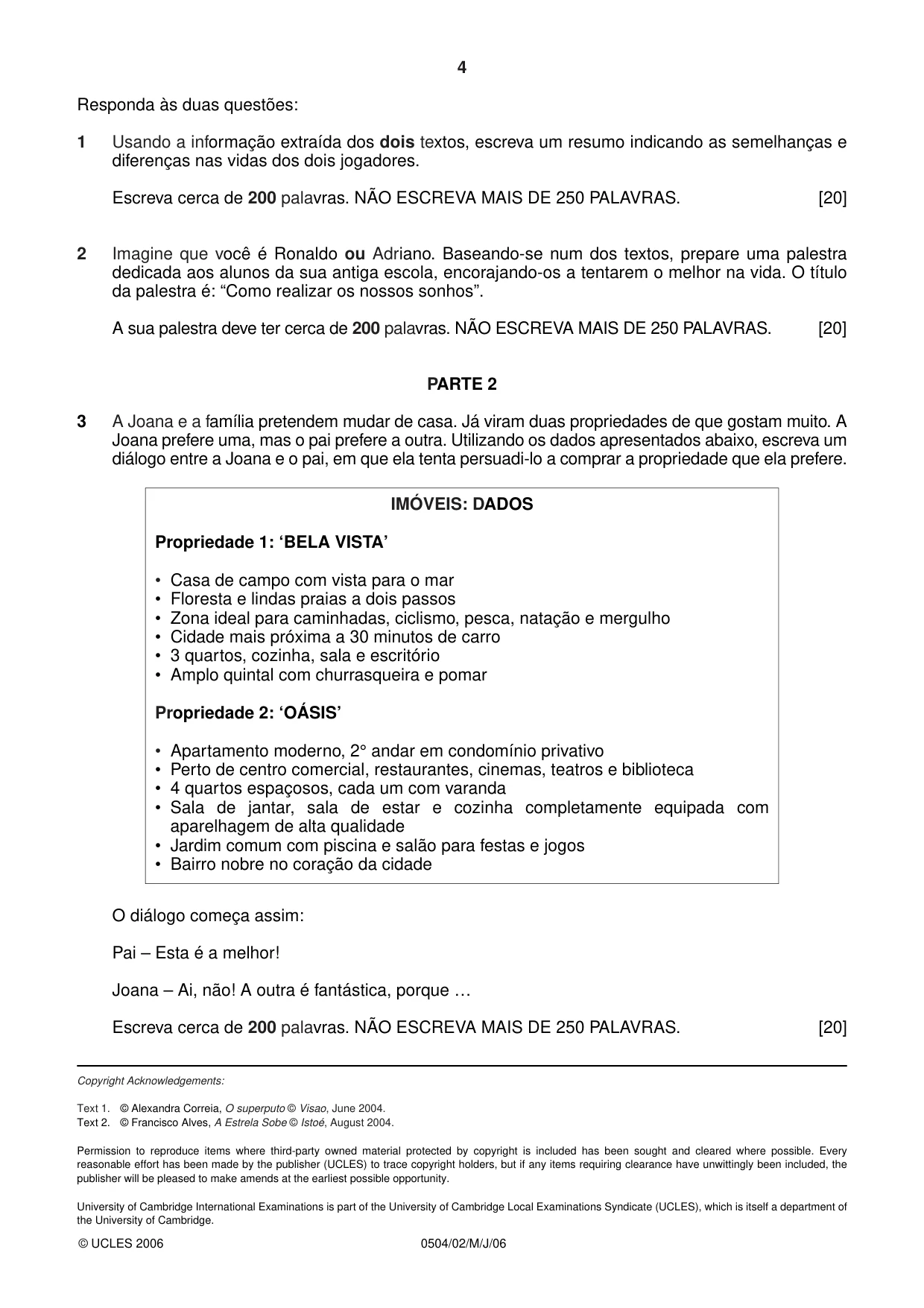 Cambridge IGCSE Portuguese - First Language 0504 2006 May/June Paper 2 · Variant 1 question paper, page 4 of 4