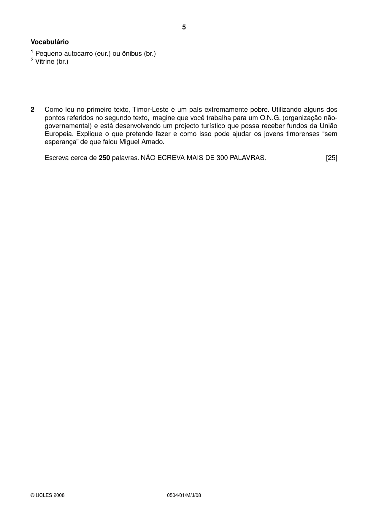 Cambridge IGCSE Portuguese - First Language 0504 2008 May/June Paper 1 · Variant 1 question paper, page 5 of 8