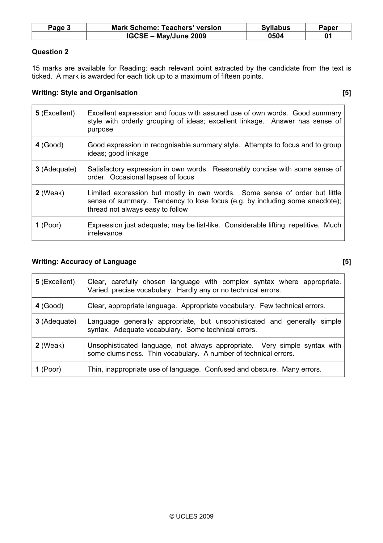 Mark scheme, page 3 of 4