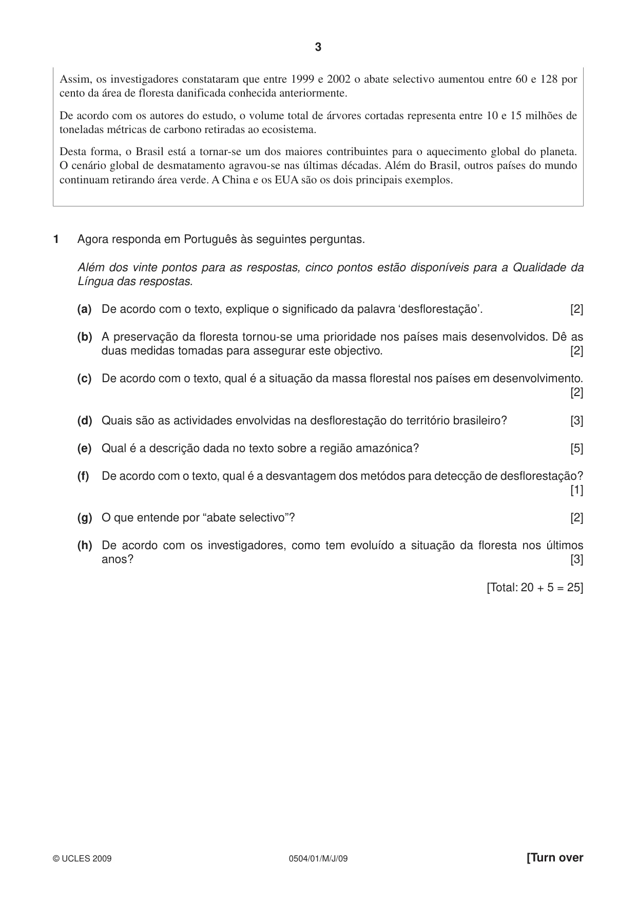 Cambridge IGCSE Portuguese - First Language 0504 2009 May/June Paper 1 · Variant 1 question paper, page 3 of 8