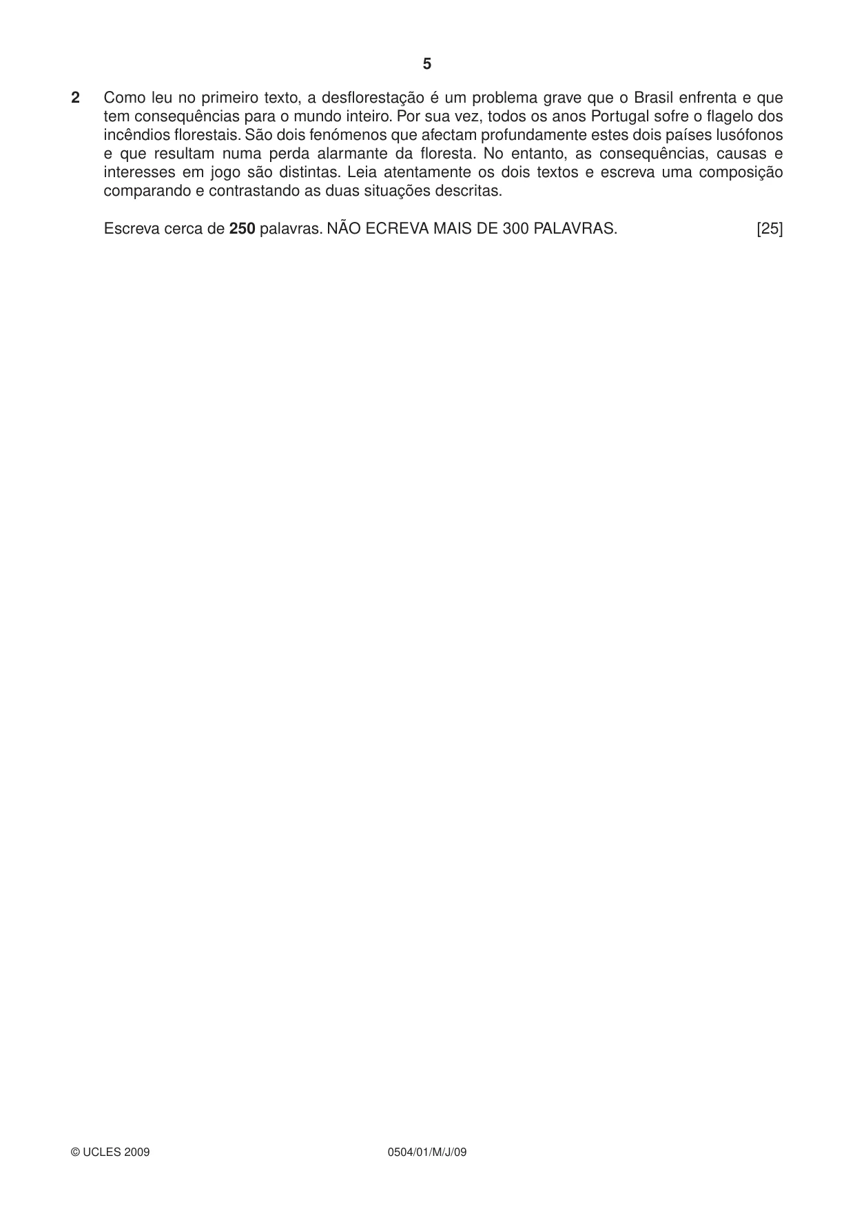 Cambridge IGCSE Portuguese - First Language 0504 2009 May/June Paper 1 · Variant 1 question paper, page 5 of 8