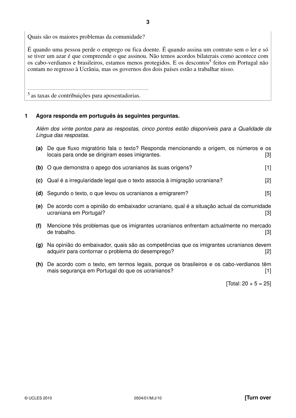 Cambridge IGCSE Portuguese - First Language 0504 2010 May/June Paper 1 · Variant 1 question paper, page 3 of 8