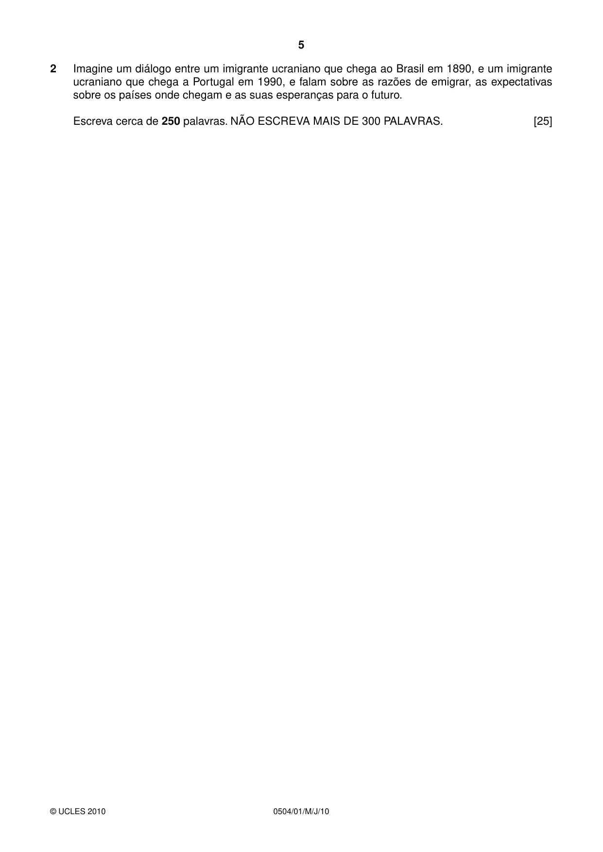 Cambridge IGCSE Portuguese - First Language 0504 2010 May/June Paper 1 · Variant 1 question paper, page 5 of 8