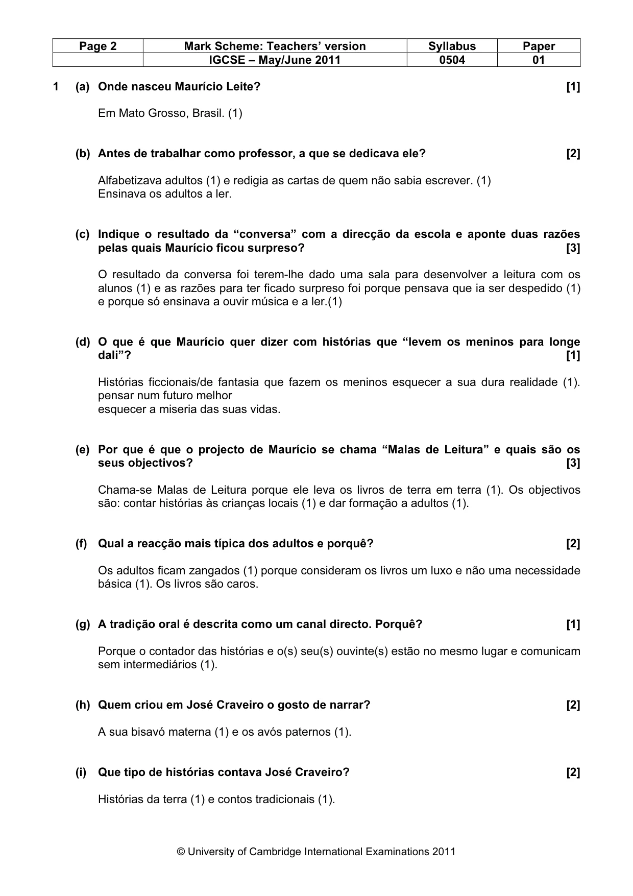Mark scheme, page 2 of 5