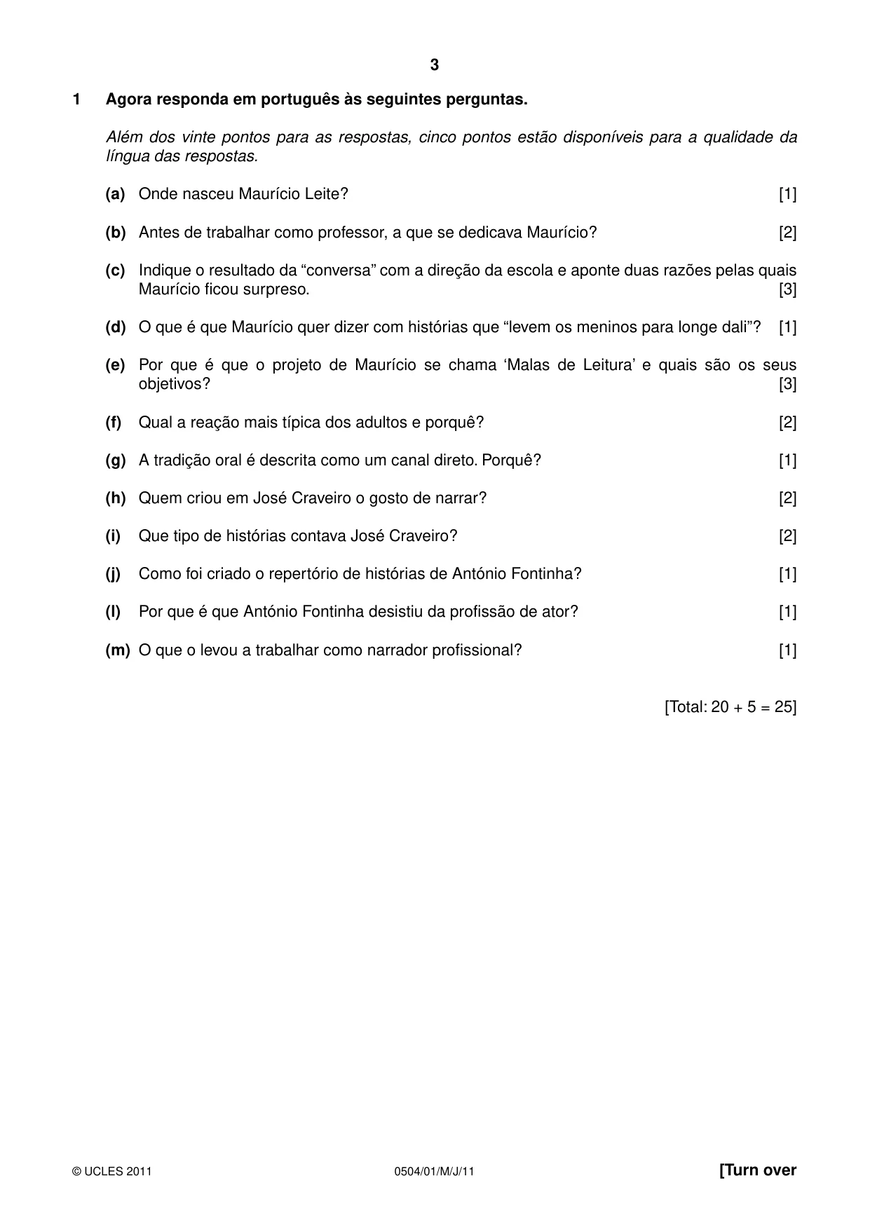 Cambridge IGCSE Portuguese - First Language 0504 2011 May/June Paper 1 · Variant 1 question paper, page 3 of 8
