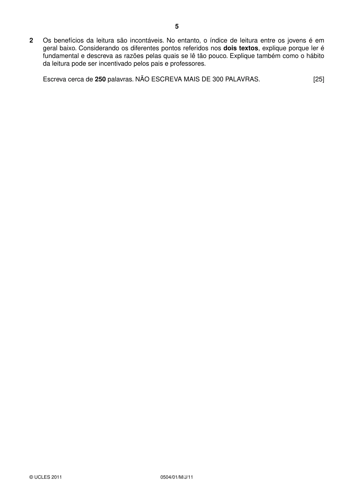 Cambridge IGCSE Portuguese - First Language 0504 2011 May/June Paper 1 · Variant 1 question paper, page 5 of 8