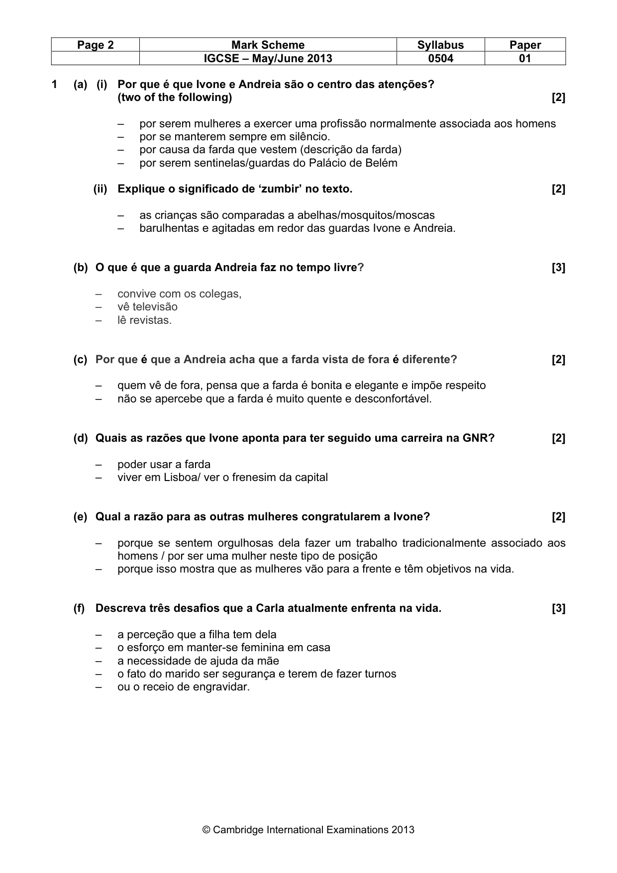 Mark scheme, page 2 of 5
