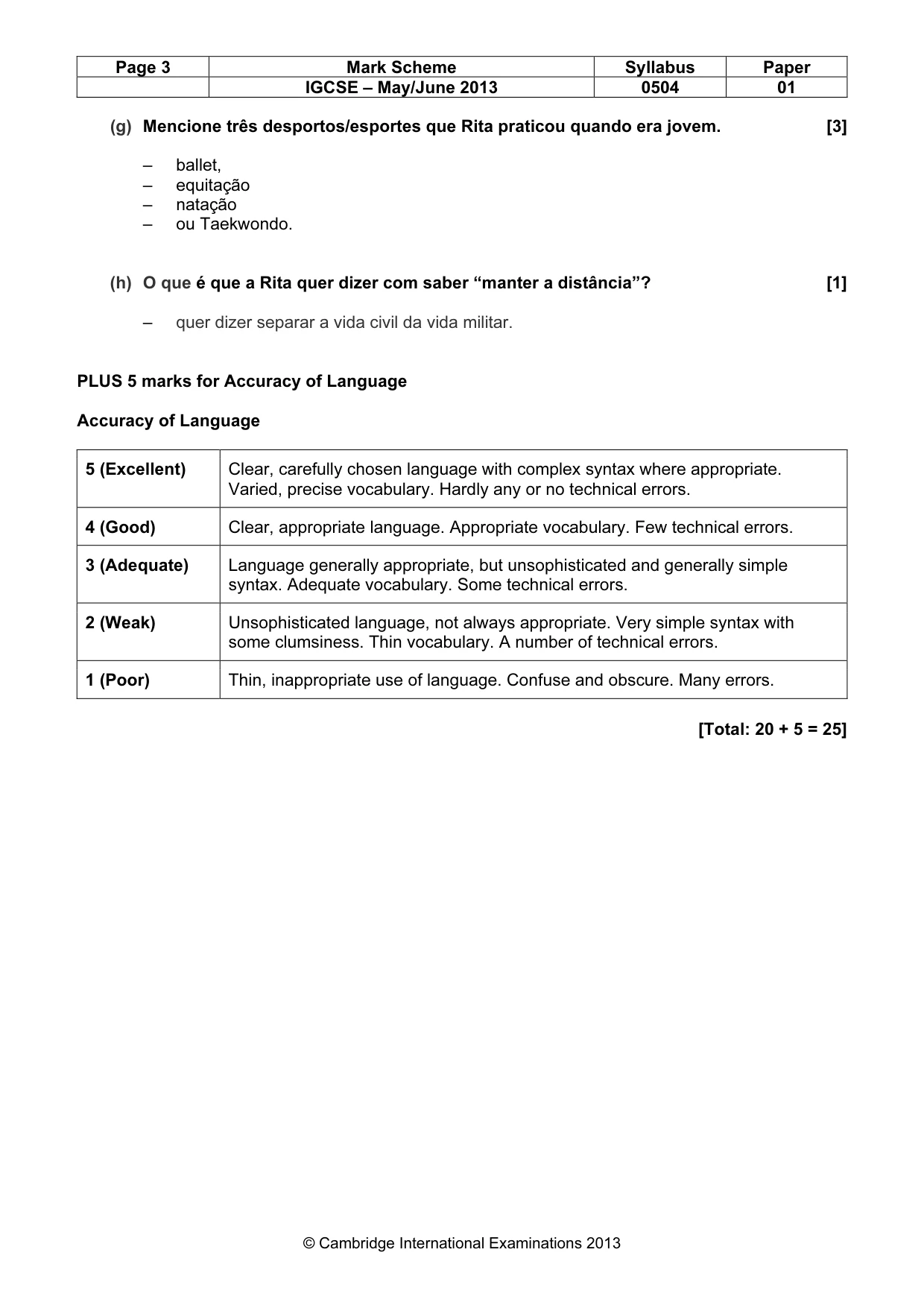 Mark scheme, page 3 of 5