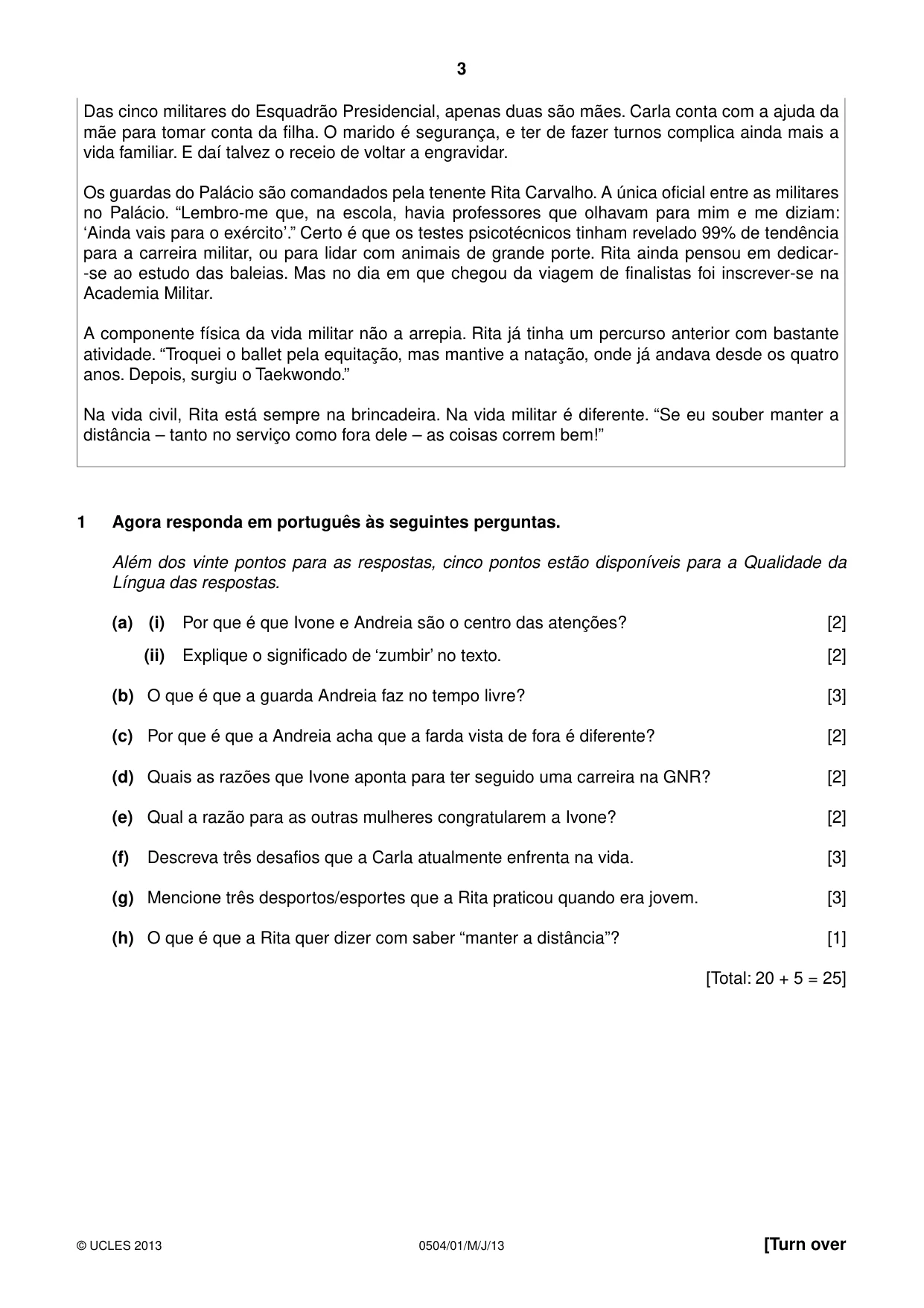 Cambridge IGCSE Portuguese - First Language 0504 2013 May/June Paper 1 · Variant 1 question paper, page 3 of 8