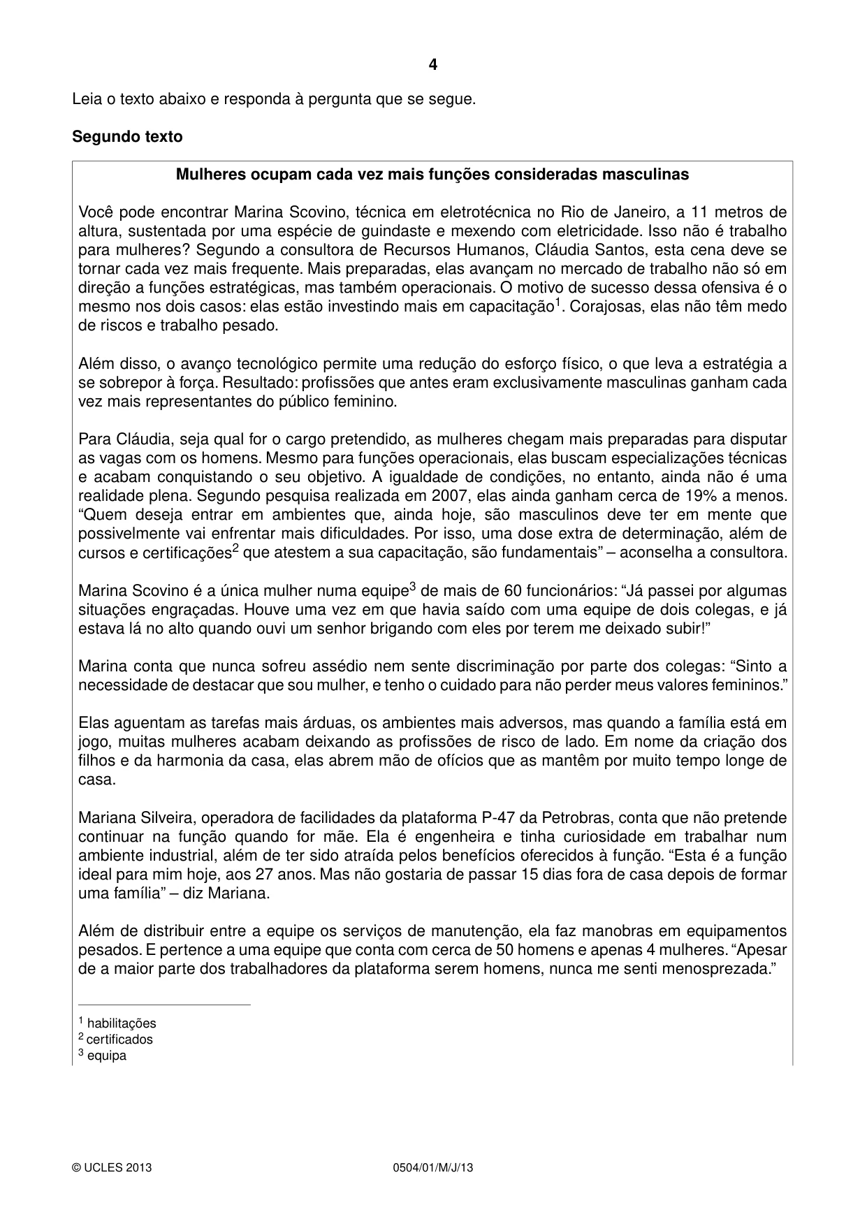 Cambridge IGCSE Portuguese - First Language 0504 2013 May/June Paper 1 · Variant 1 question paper, page 4 of 8