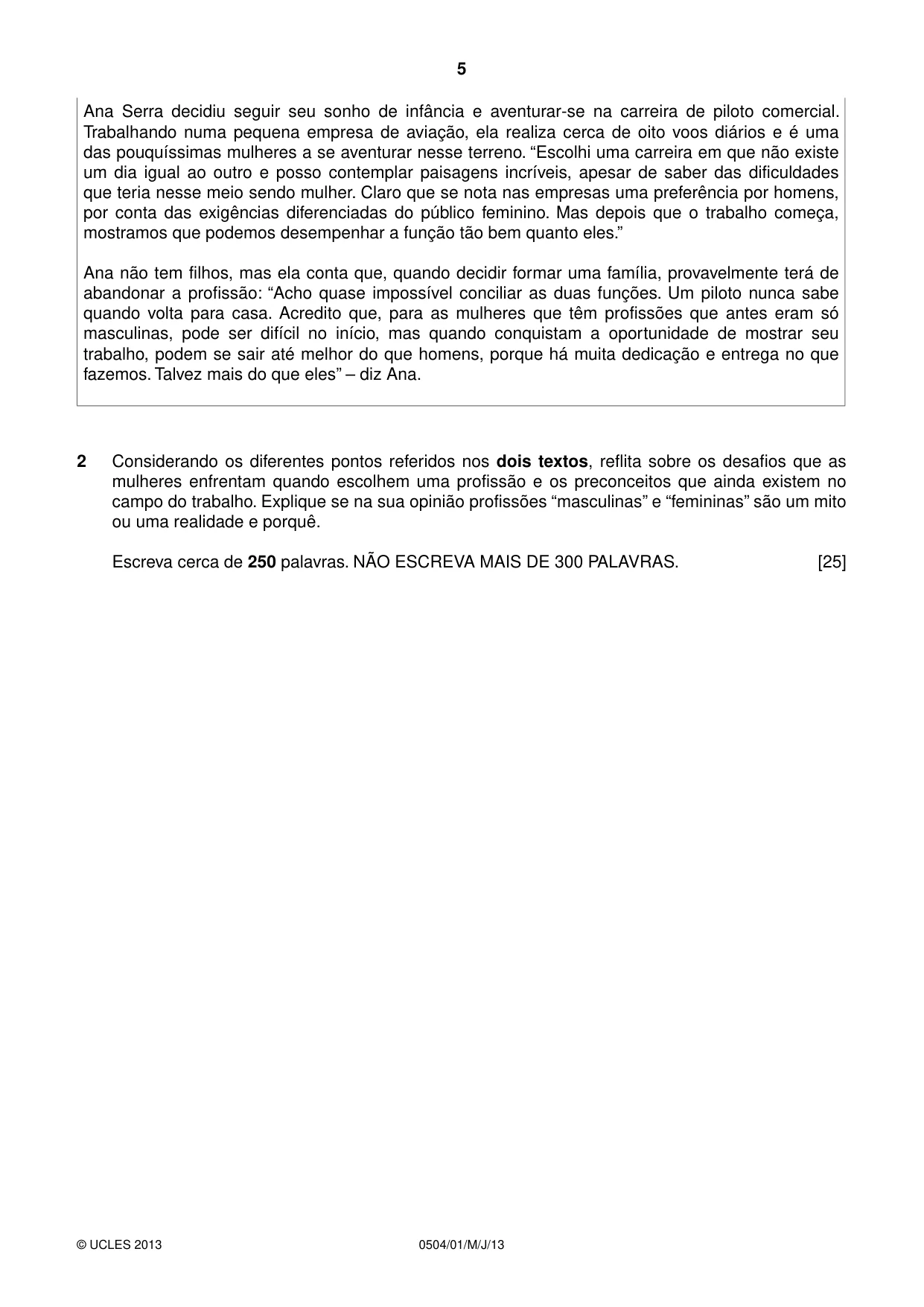 Cambridge IGCSE Portuguese - First Language 0504 2013 May/June Paper 1 · Variant 1 question paper, page 5 of 8