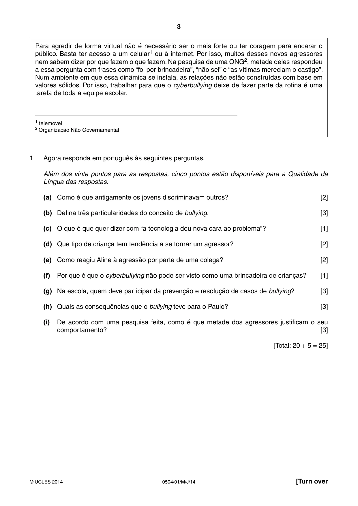 Cambridge IGCSE Portuguese - First Language 0504 2014 May/June Paper 1 · Variant 1 question paper, page 3 of 8