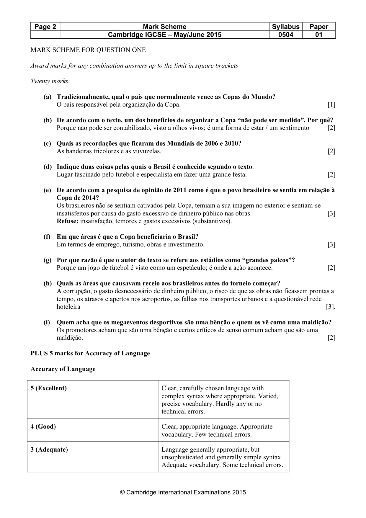 Mark scheme, page 2 of 5