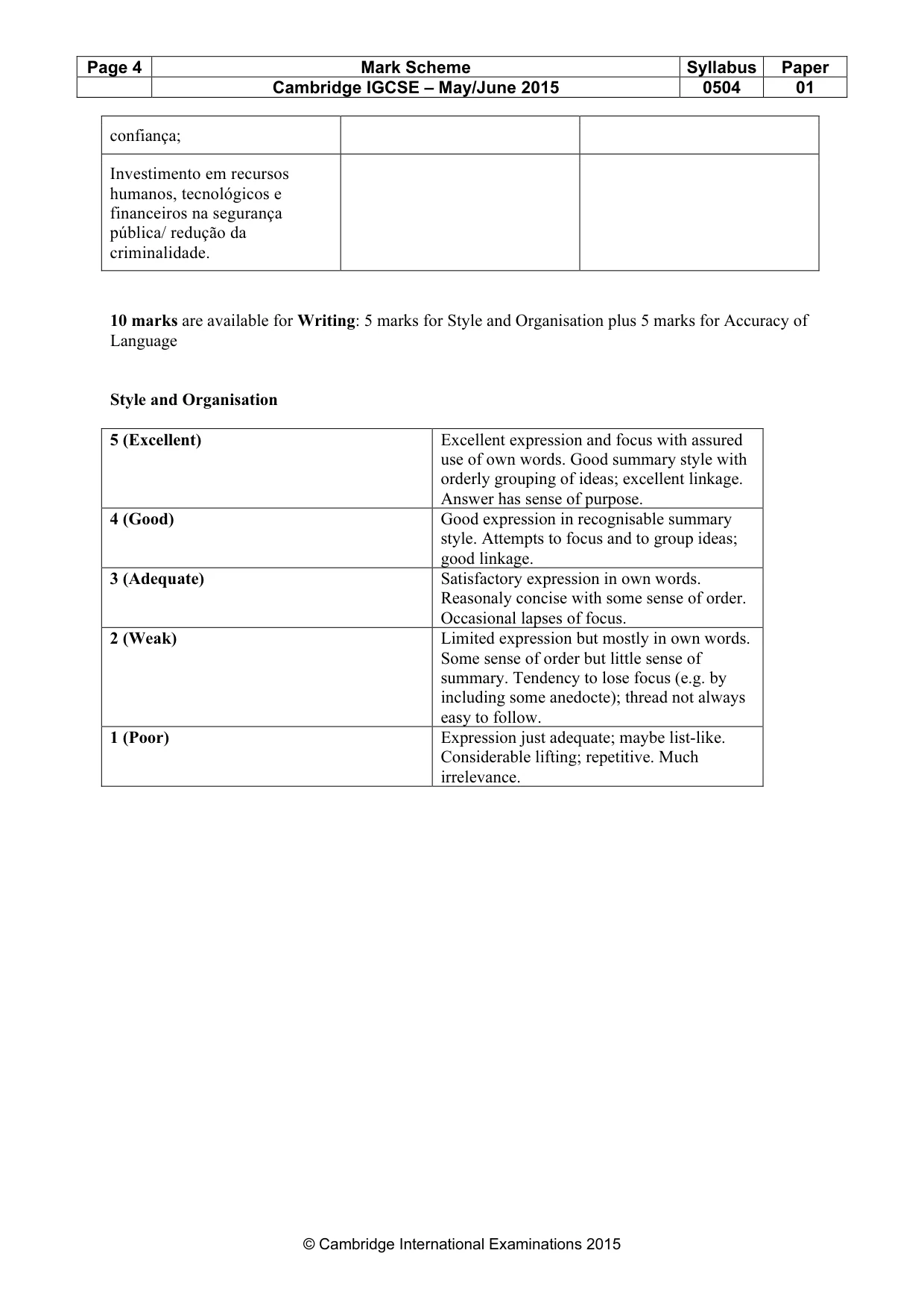 Mark scheme, page 4 of 5