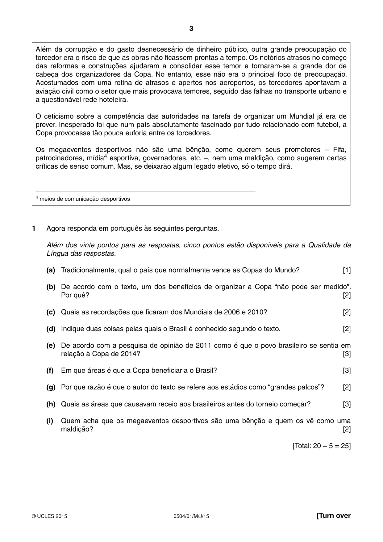 Cambridge IGCSE Portuguese - First Language 0504 2015 May/June Paper 1 · Variant 1 question paper, page 3 of 8