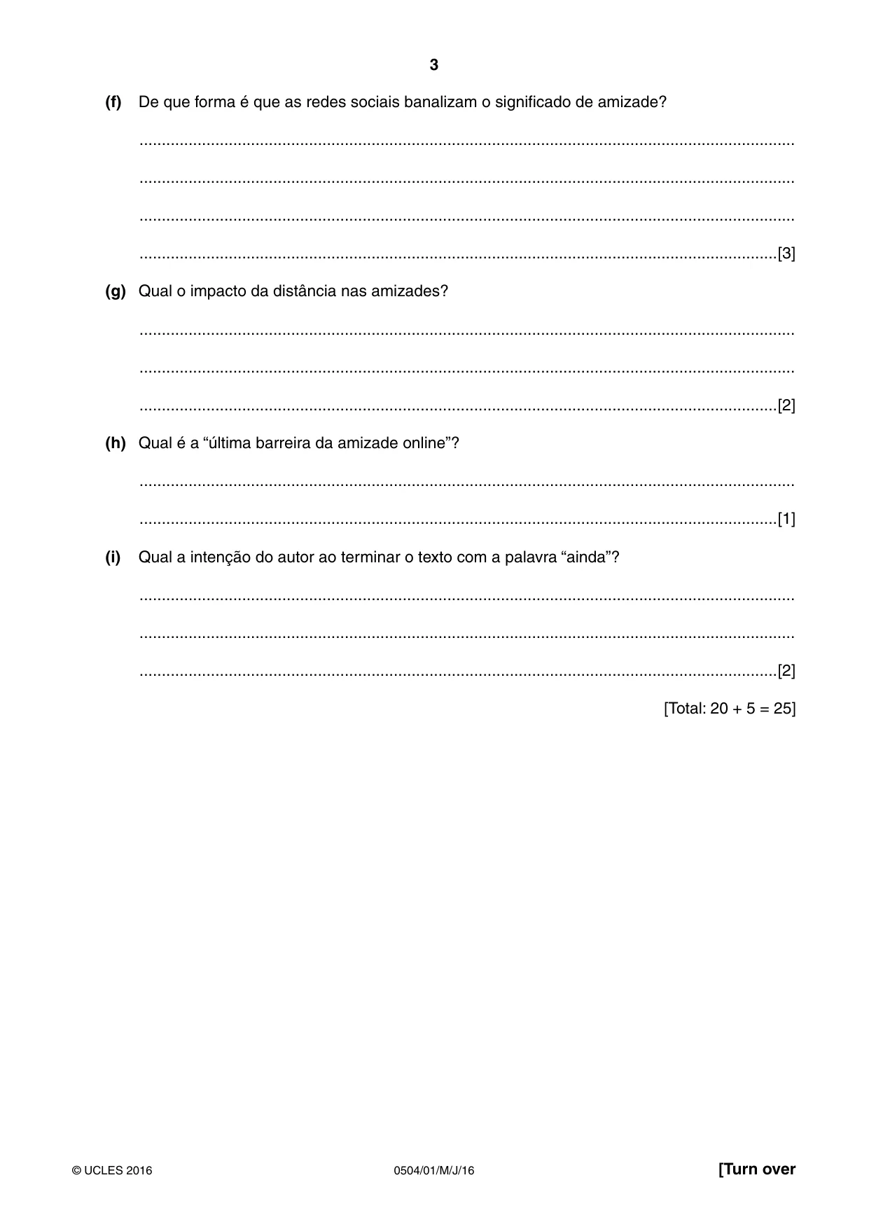 Cambridge IGCSE Portuguese - First Language 0504 2016 May/June Paper 1 · Variant 0 question paper, page 3 of 8