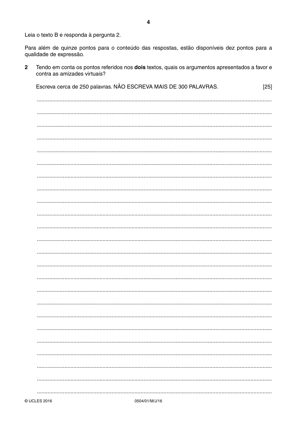 Cambridge IGCSE Portuguese - First Language 0504 2016 May/June Paper 1 · Variant 0 question paper, page 4 of 8