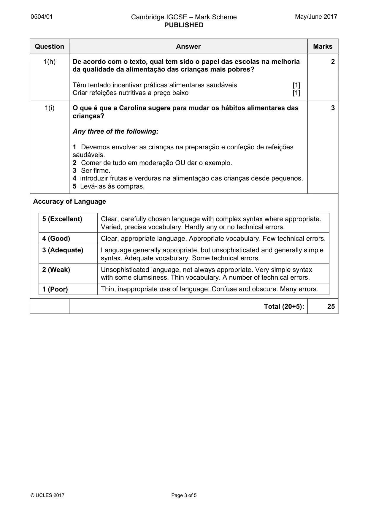 Mark scheme, page 3 of 5