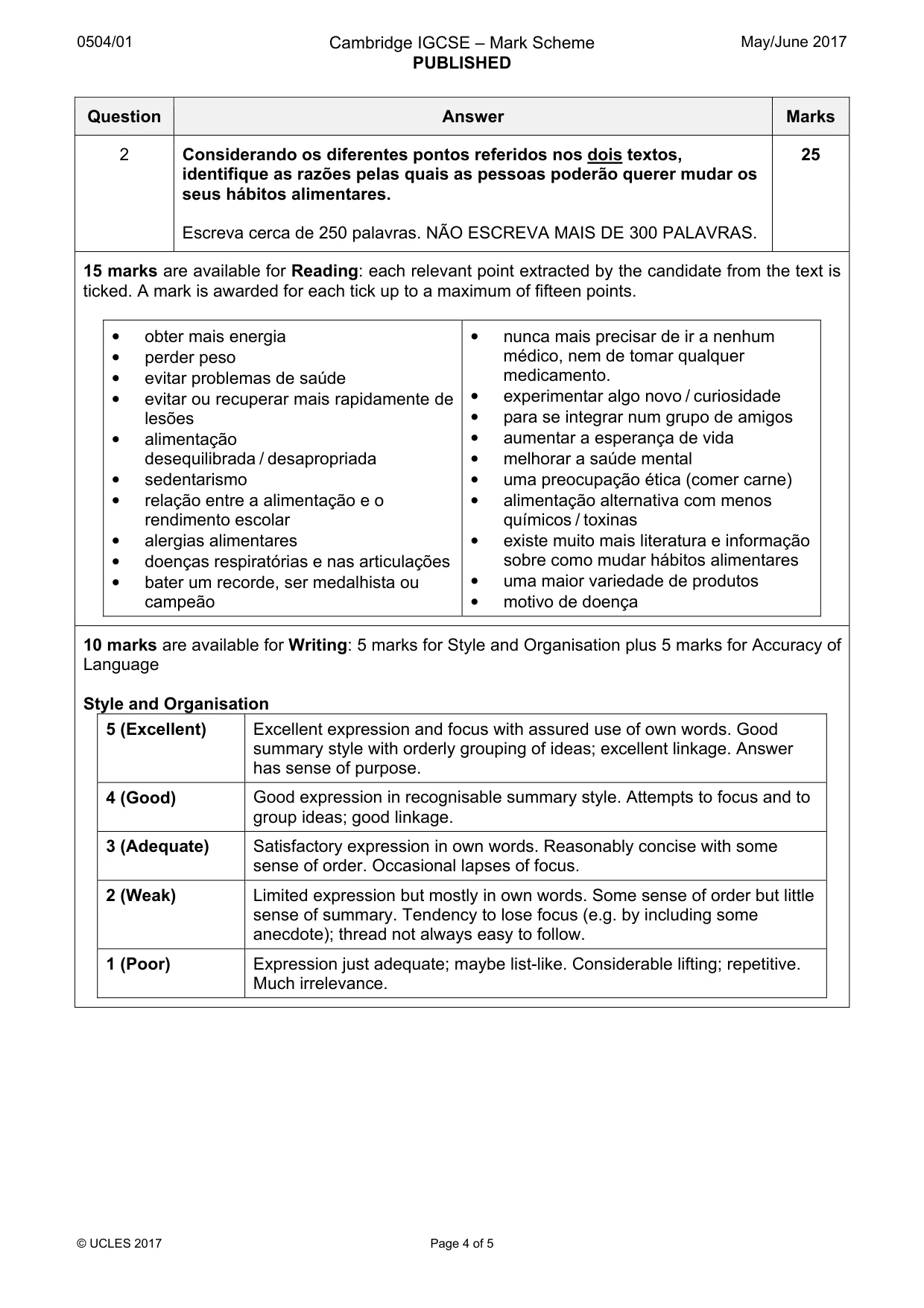 Mark scheme, page 4 of 5