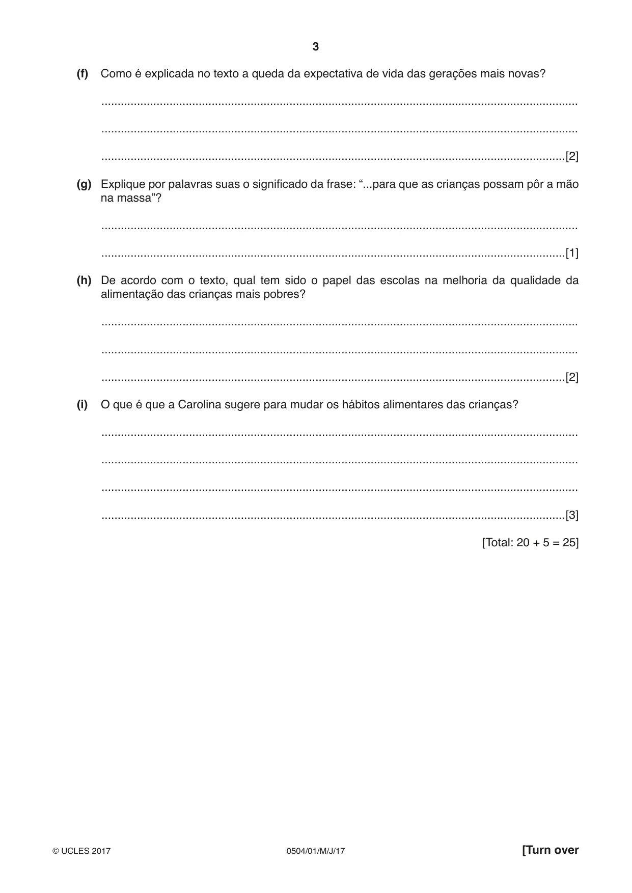 Cambridge IGCSE Portuguese - First Language 0504 2017 May/June Paper 1 · Variant 1 question paper, page 3 of 8